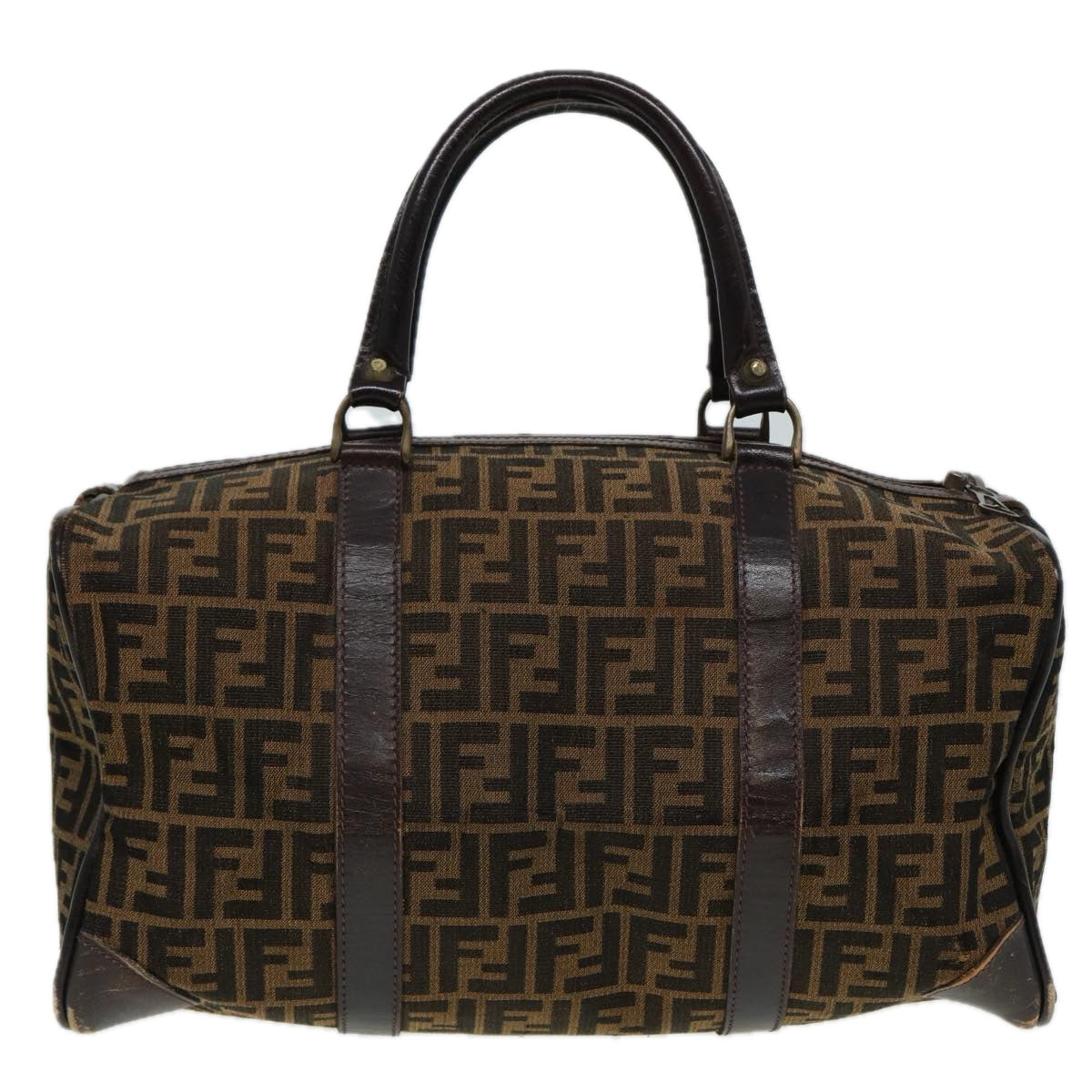 Luxury Fendi Zucca Canvas Boston Bag Brown Black81784