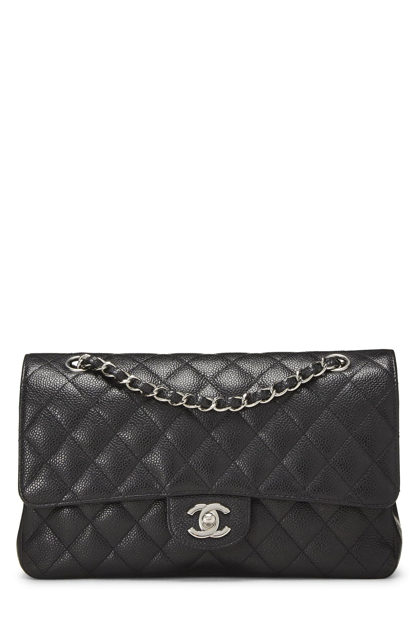 Chanel,  Black Quilted Caviar Classic Double Flap Medium, Black