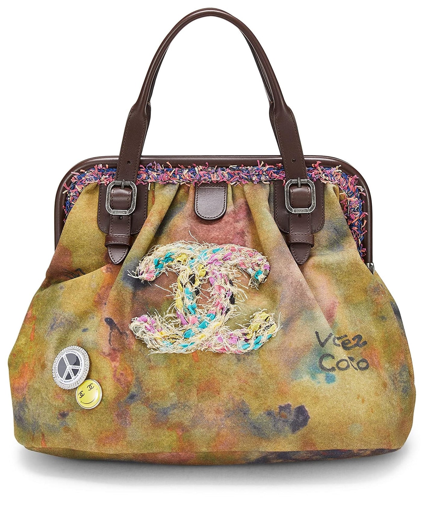 Chanel,  Green Graffiti Canvas On The Pavements Bowling Bag, Green