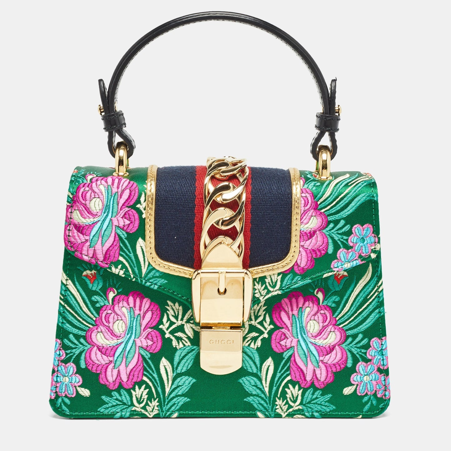 Luxury Gucci Trending 2025 Multicolor Floral Jacquard Mini Sylvie Top Handle Bag