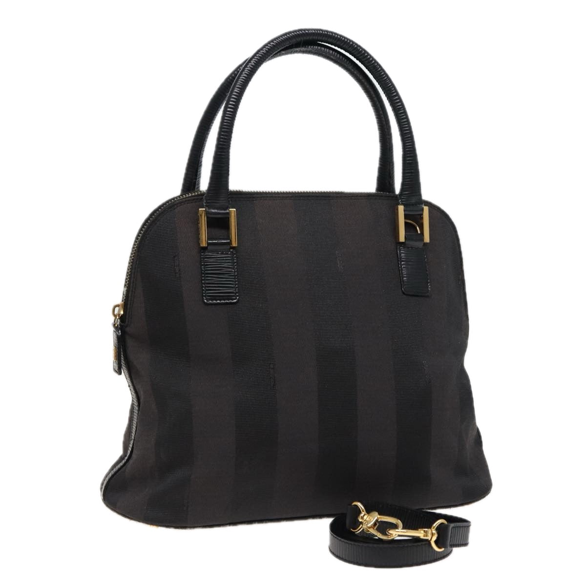Luxury Fendi Pecan Canvas Hand Bag 2way Black Gray81862