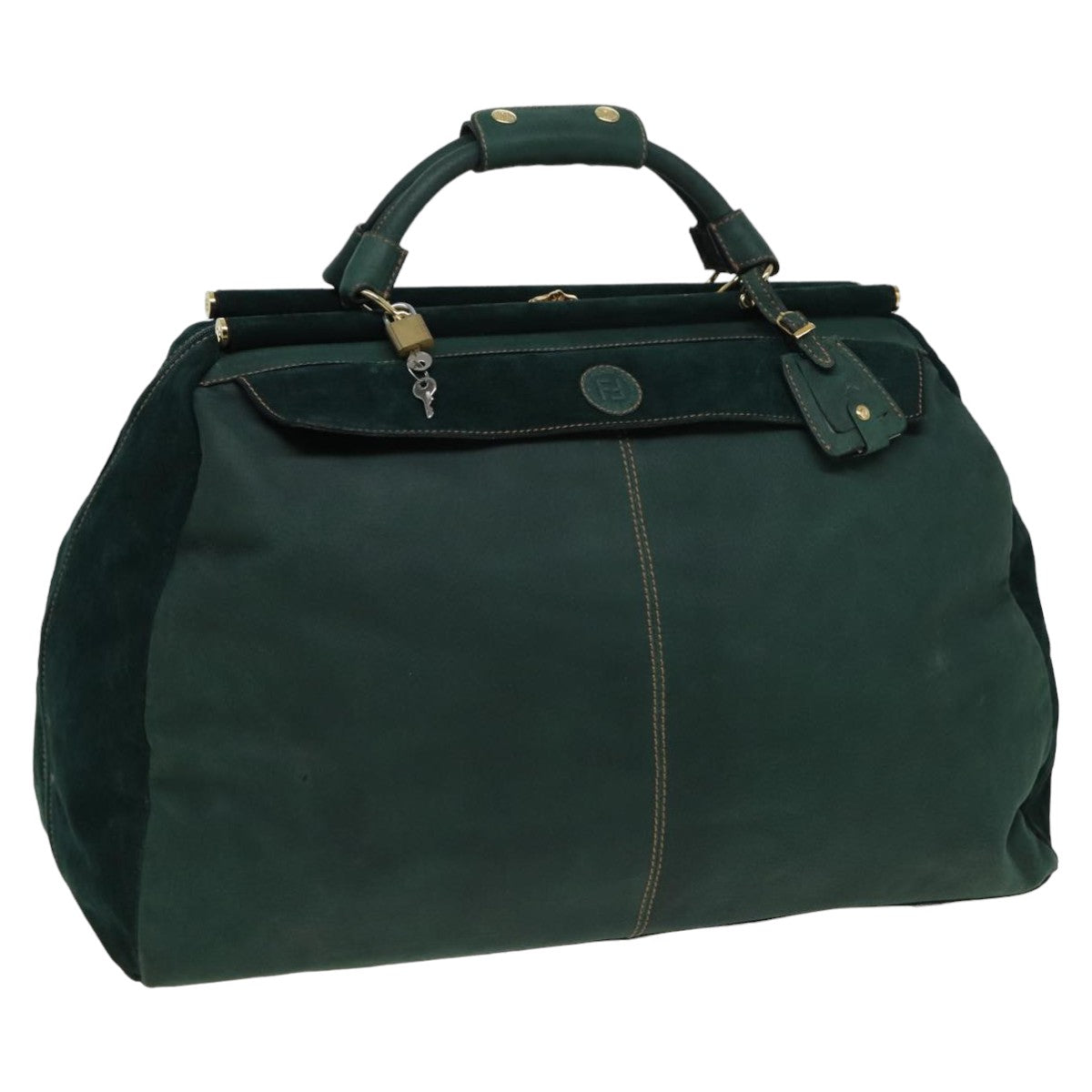 Luxury Fendi Boston Bag Leather Suede Green81893
