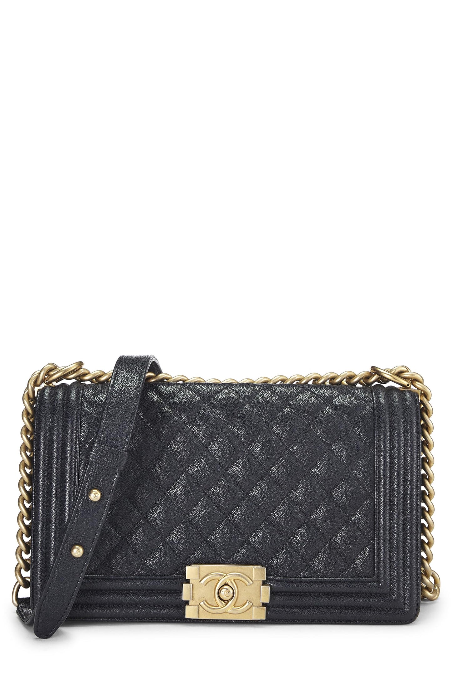 Chanel,  Navy Quilted Caviar Boy Bag Medium, Blue