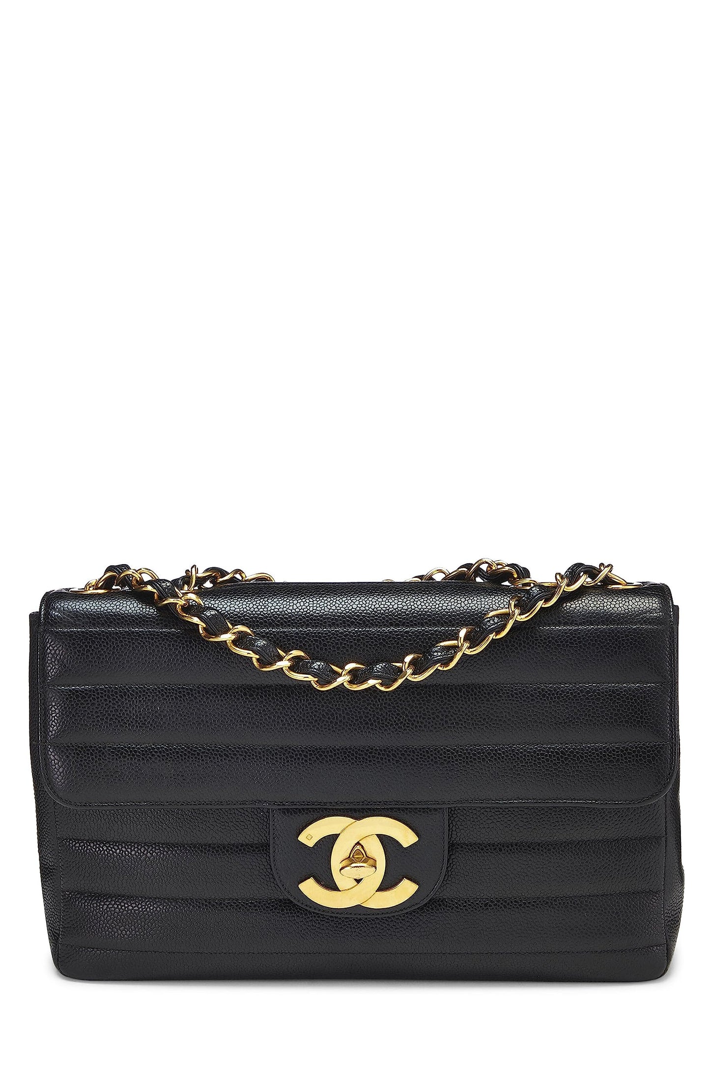 Chanel,  Black Horizontal Caviar Half Flap Jumbo, Black