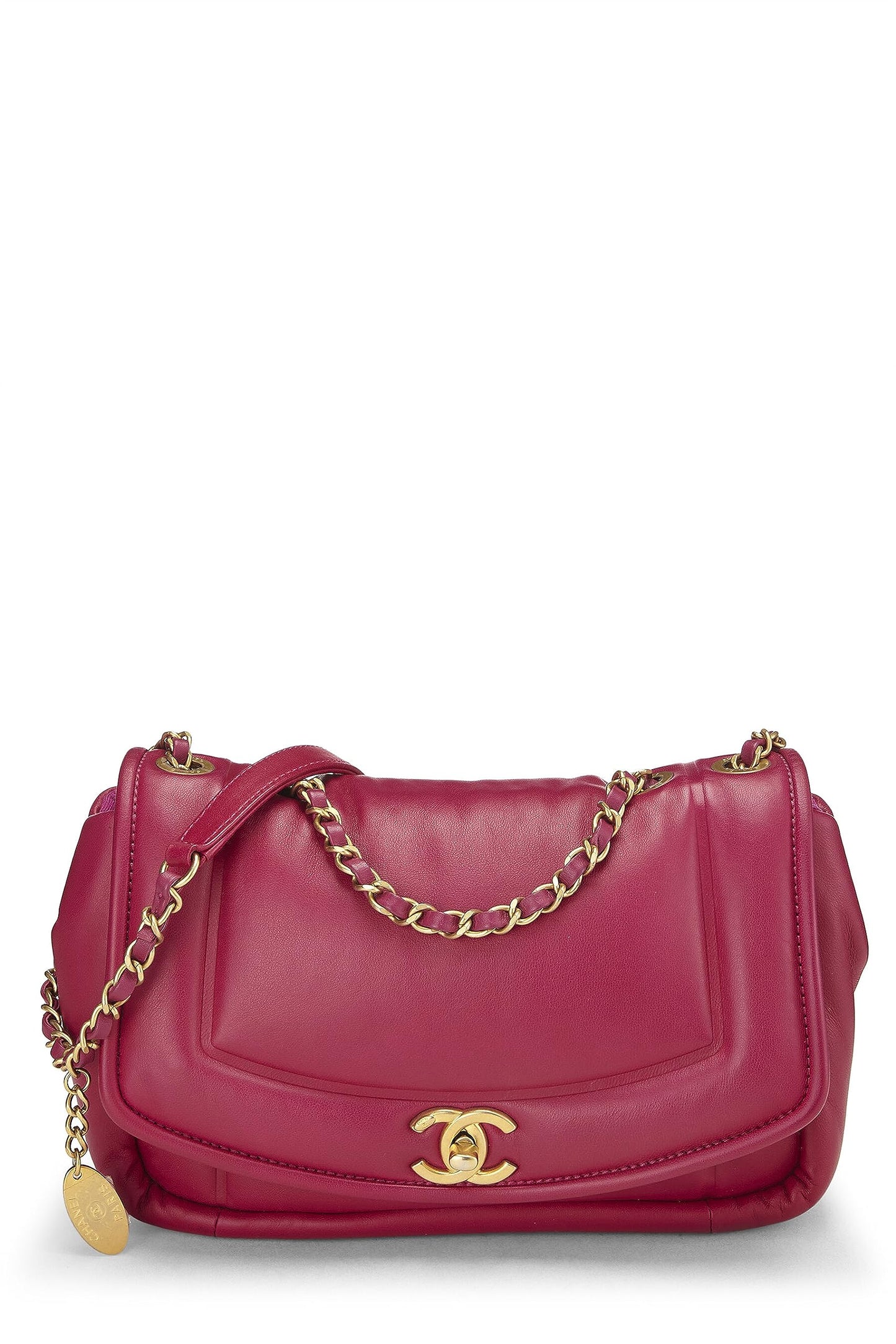 Chanel,  Pink Calfskin Border Full Flap Medium, Pink