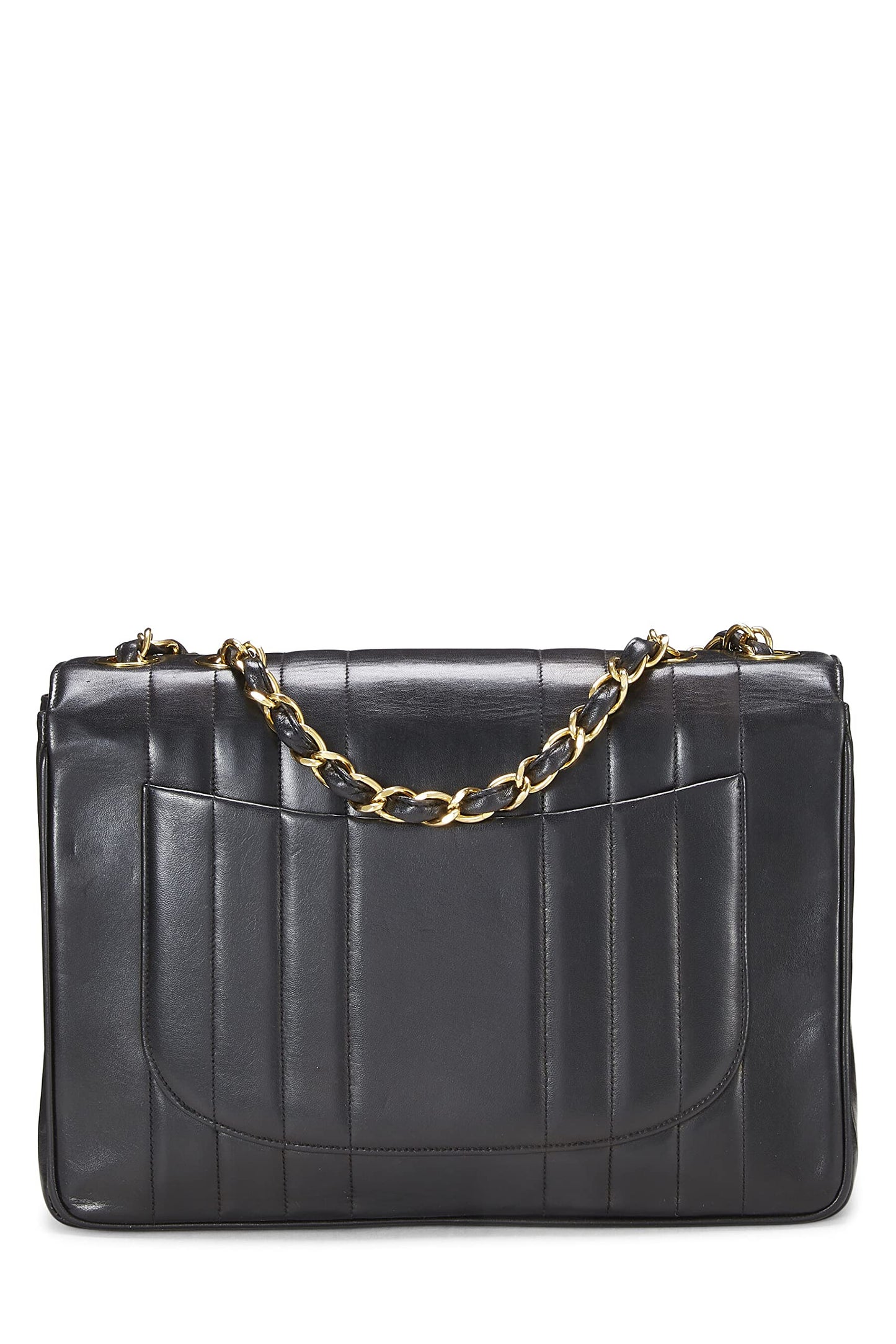 Chanel,  Black Vertical Lambskin Half Flap Jumbo, Black