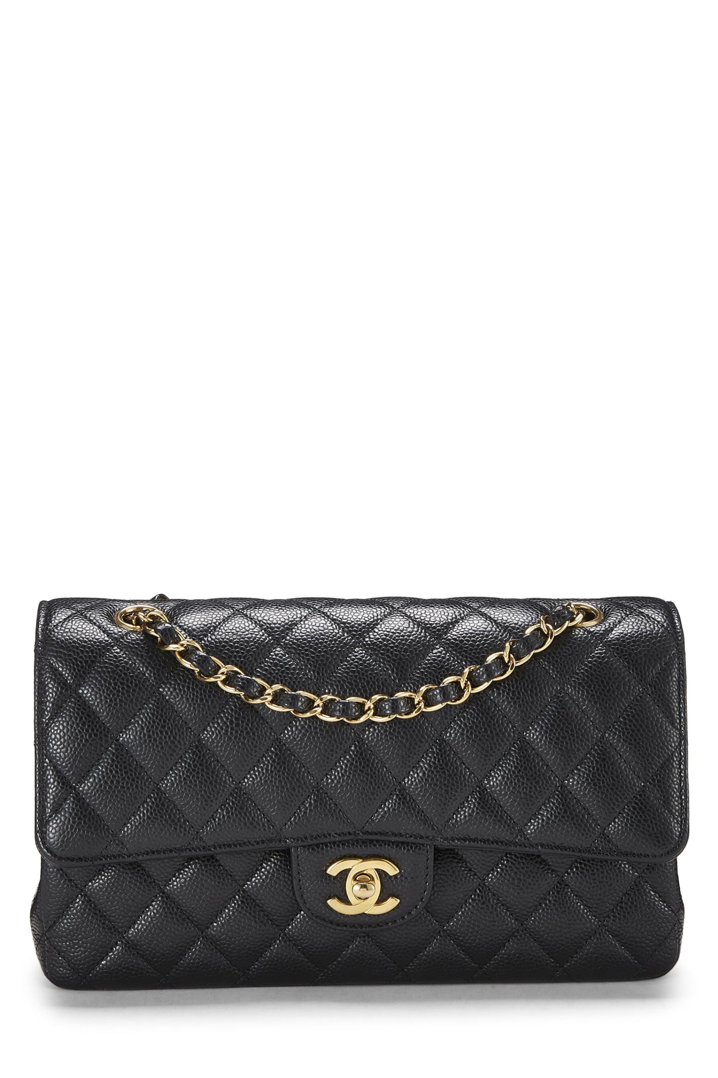 Chanel,  Black Quilted Caviar Classic Double Flap Medium, Black