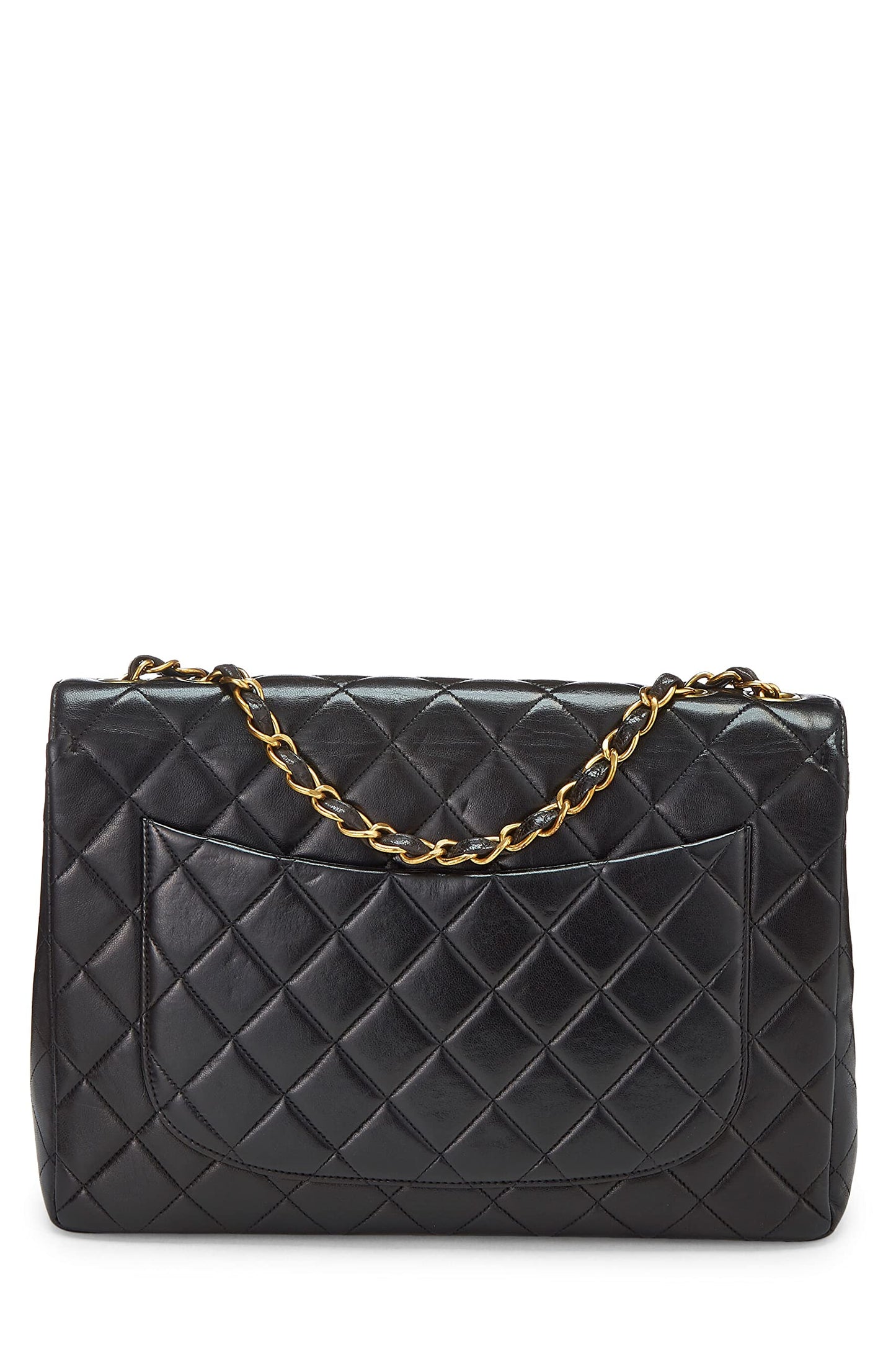 Chanel,  Black Quilted Lambskin Half Flap Jumbo, Black