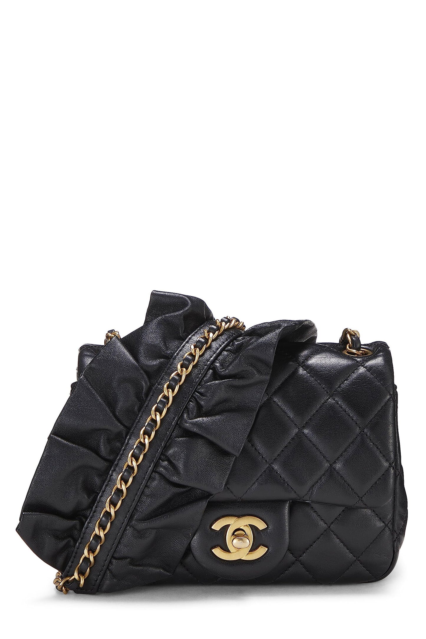 Chanel,  Black Quilted Lambskin Romance Square Flap Mini, Black