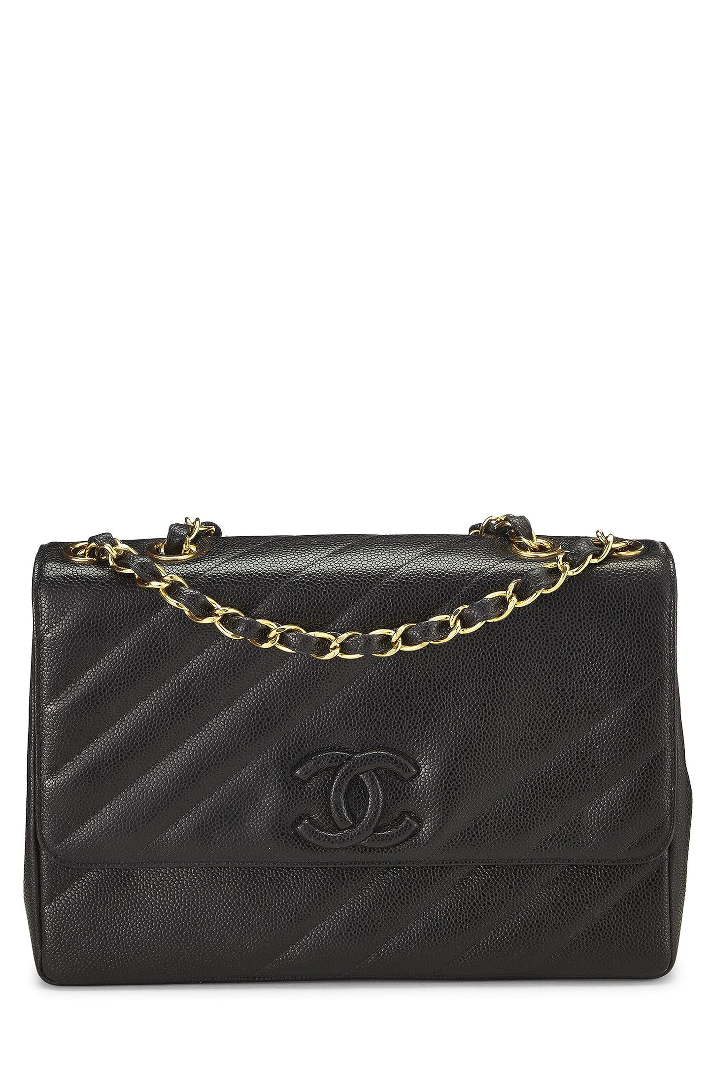 Chanel,  Black Caviar Diagonal Flap Jumbo, Black