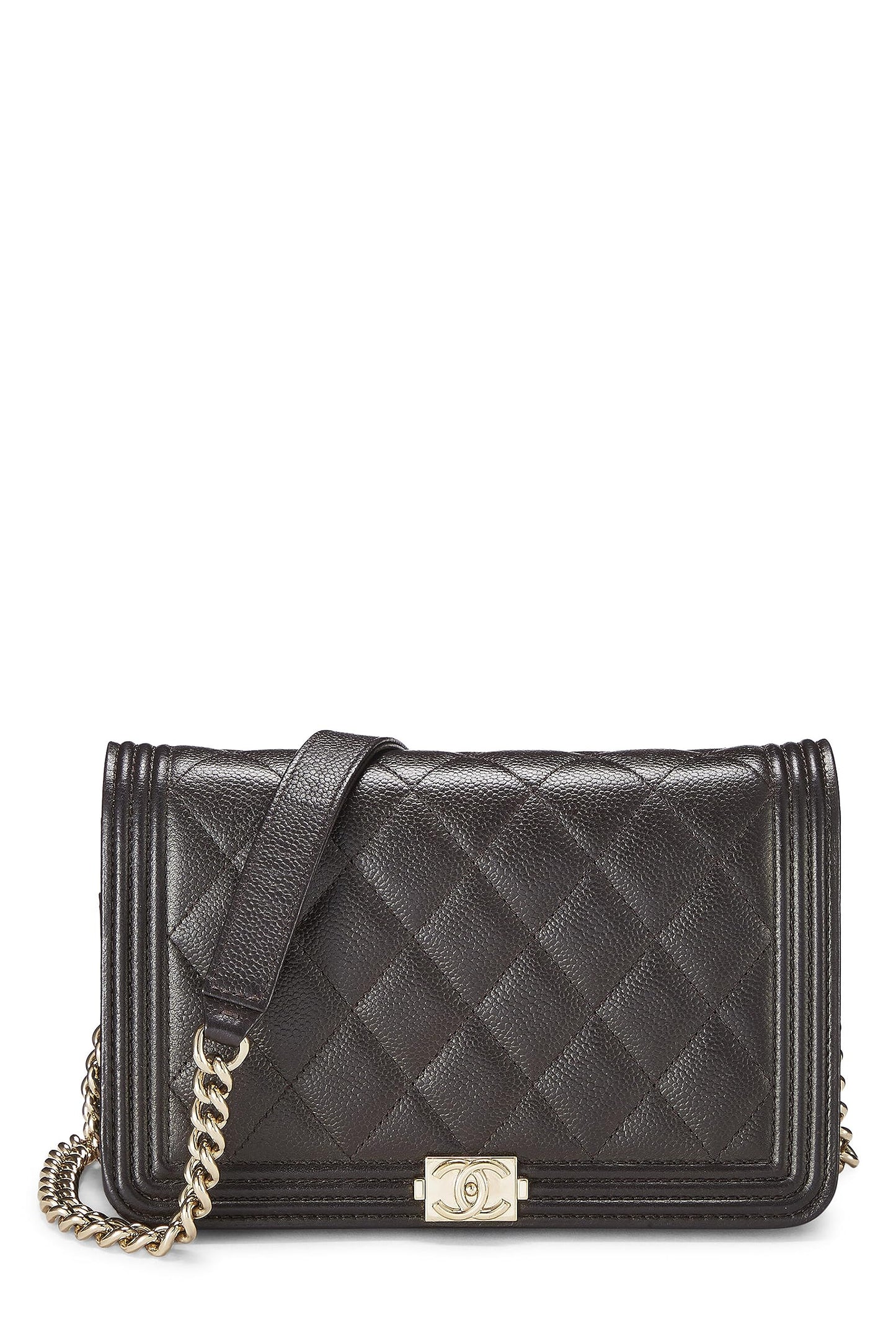 Chanel,  Brown Quilted Caviar Boy Wallet on Chain (WOC), Brown