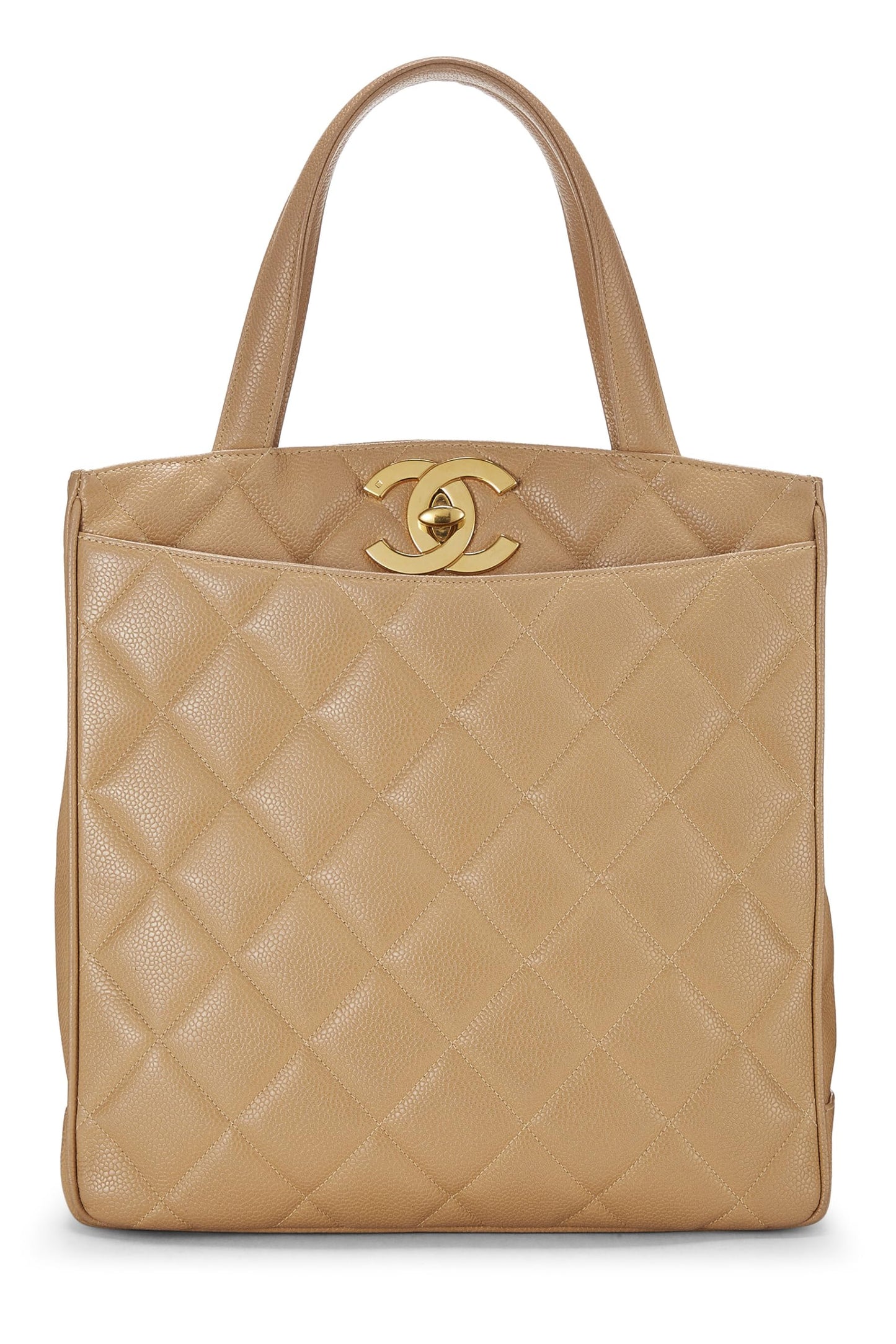 Chanel,  Beige Quilted Caviar Turnlock Handbag, Beige
