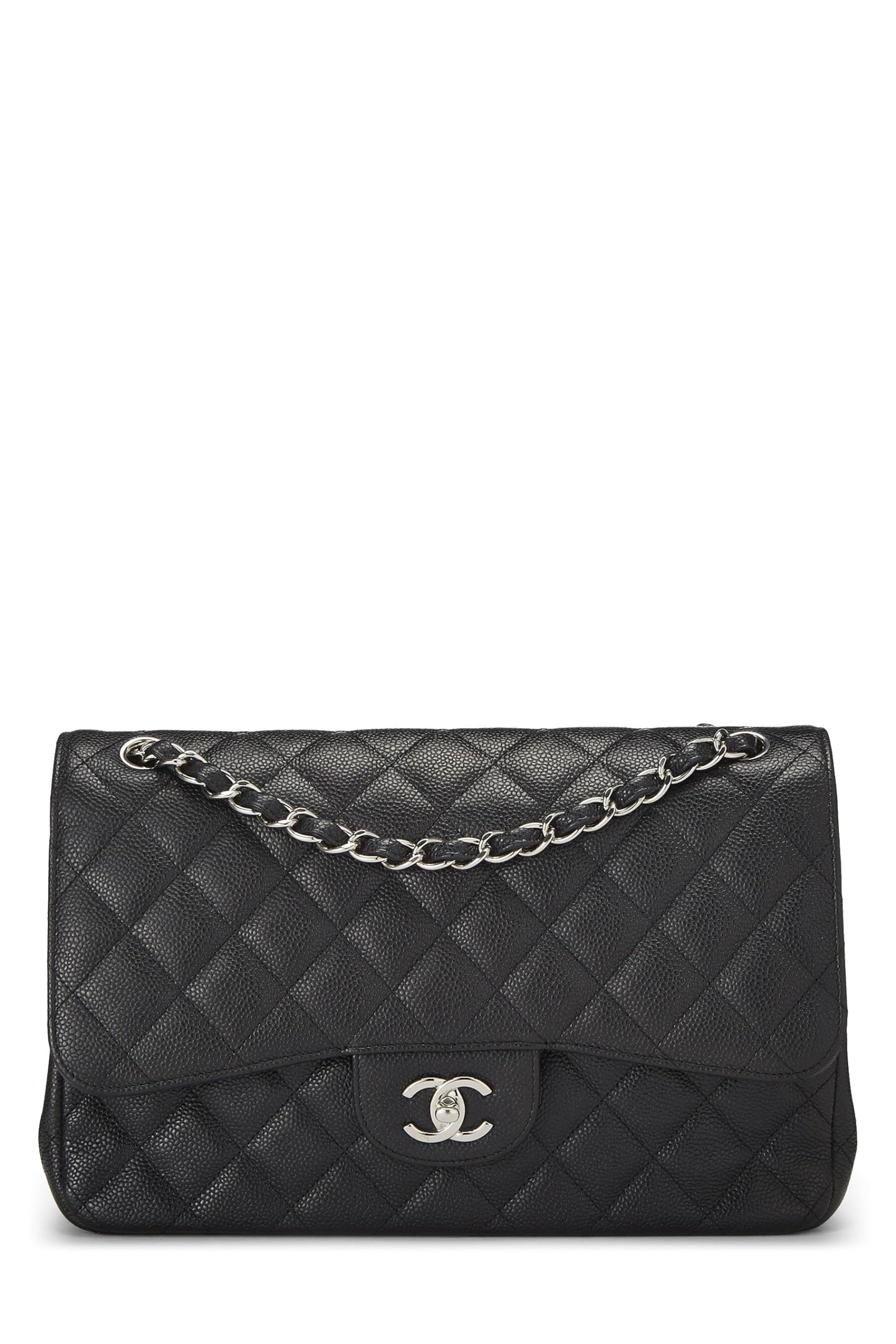 Chanel,  Black Quilted Caviar Leather New Classic Jumbo, Black
