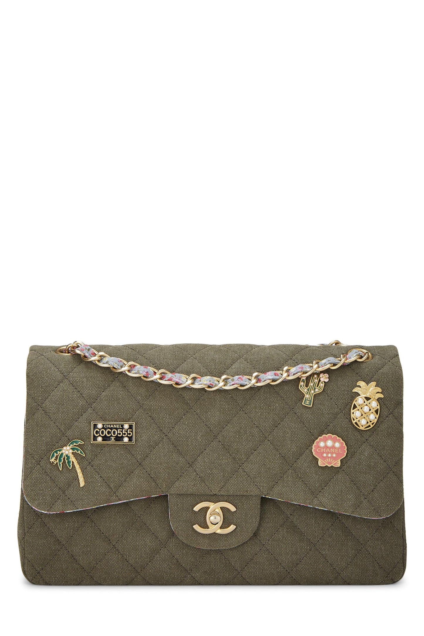 Chanel,  Paris-Cuba Green Quilted Charms Classic Double Flap Jumbo, Green