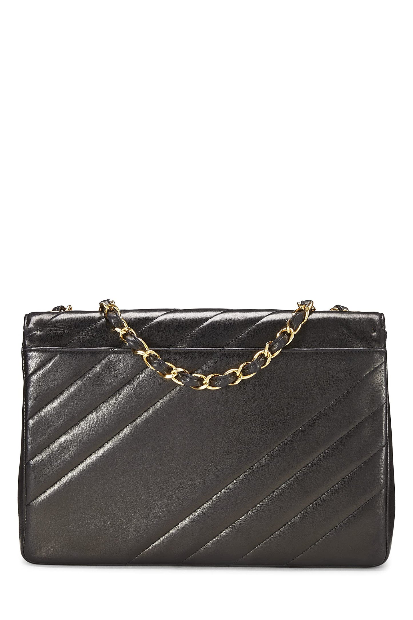 Chanel,  Black Diagonal Lambskin Flap Jumbo, Black