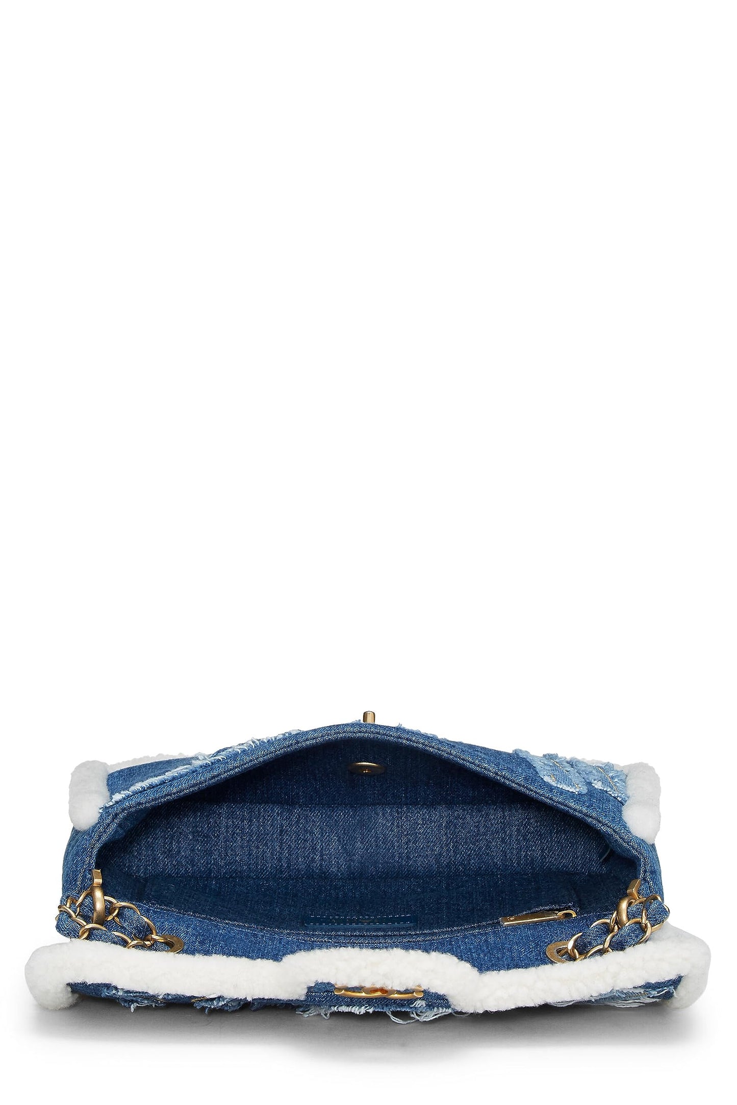 Chanel,  Paris-Egypt Blue Denim & Shearling Hieroglyph Flap Medium, Blue