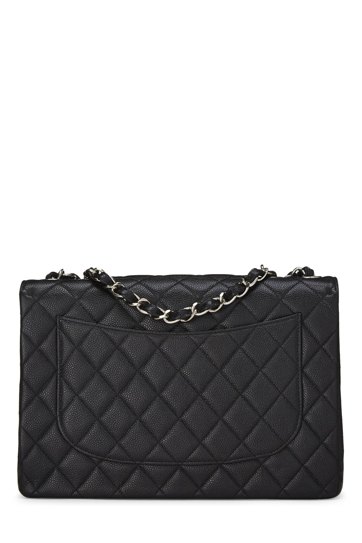 Chanel,  Black Quilted Caviar Half Flap Jumbo, Black