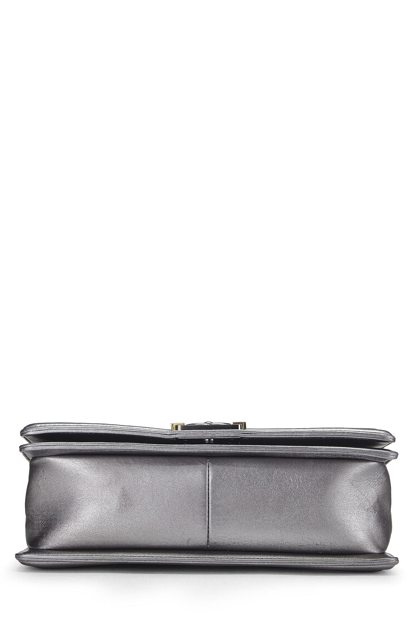 Chanel,  Silver Cube Embossed Calfskin Boy Bag Medium, Silver