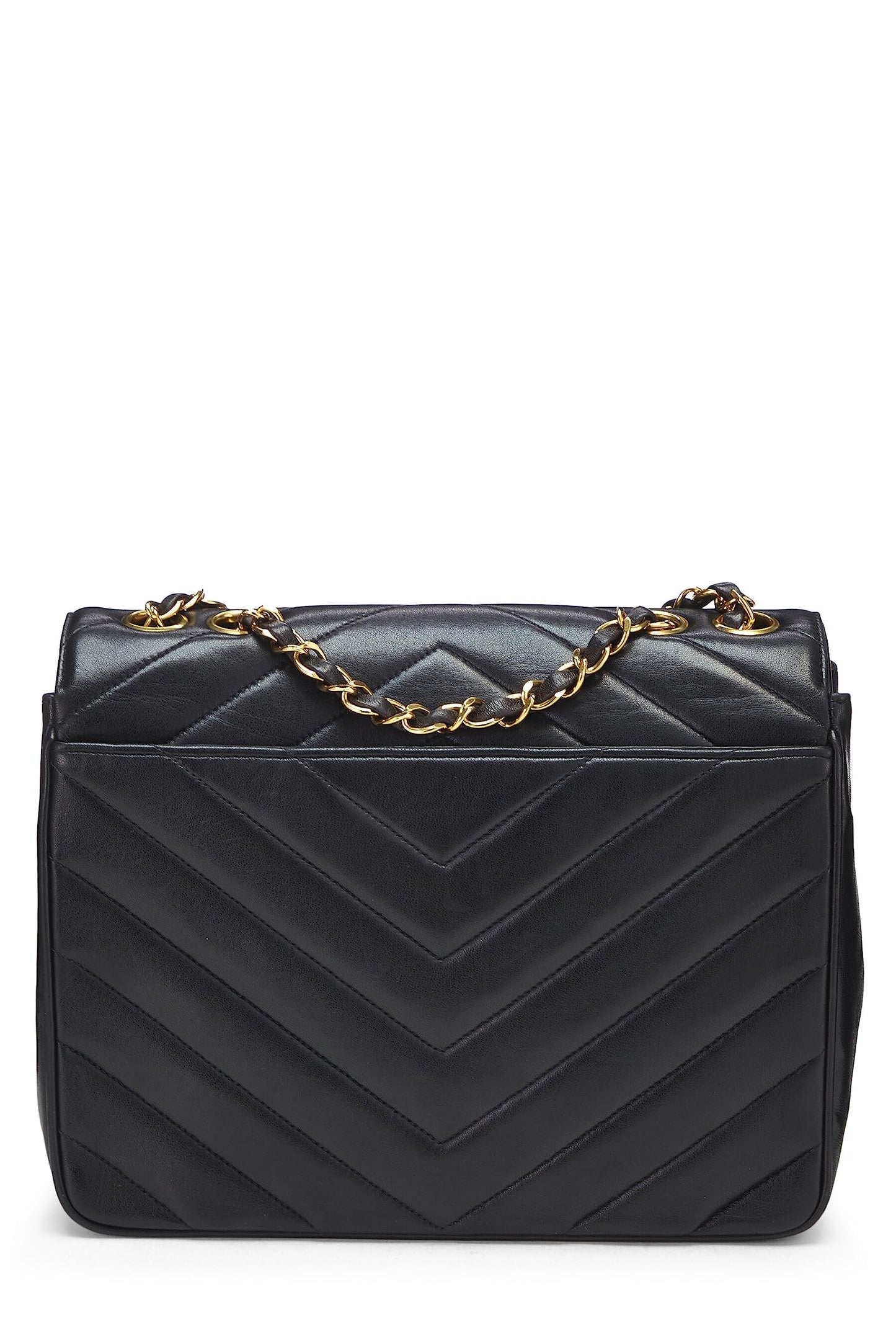Chanel,  Black Chevron Lambskin Envelope Flap Small, Black