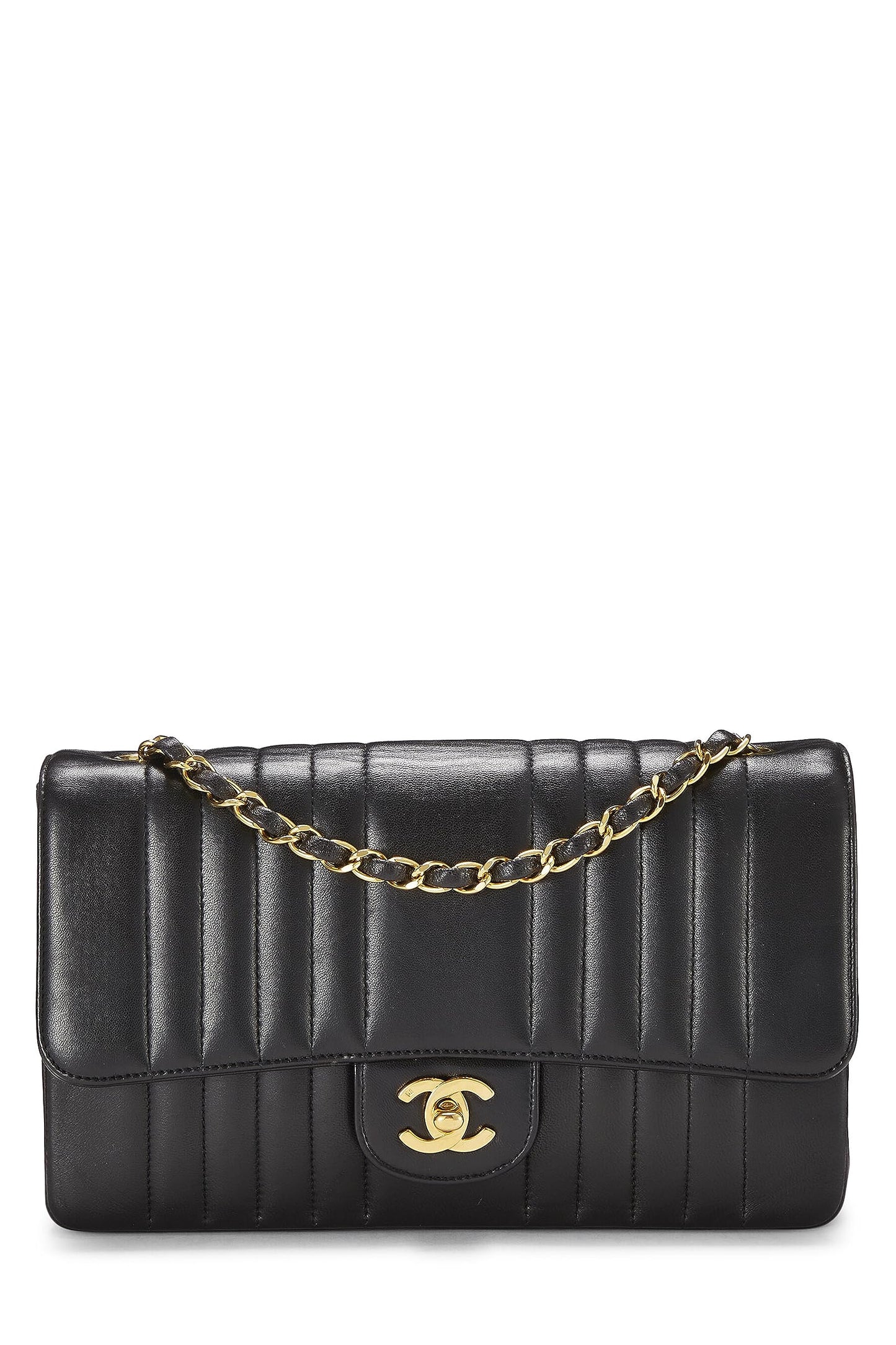 Chanel,  Black Vertical Lambskin Classic Flap Medium, Black