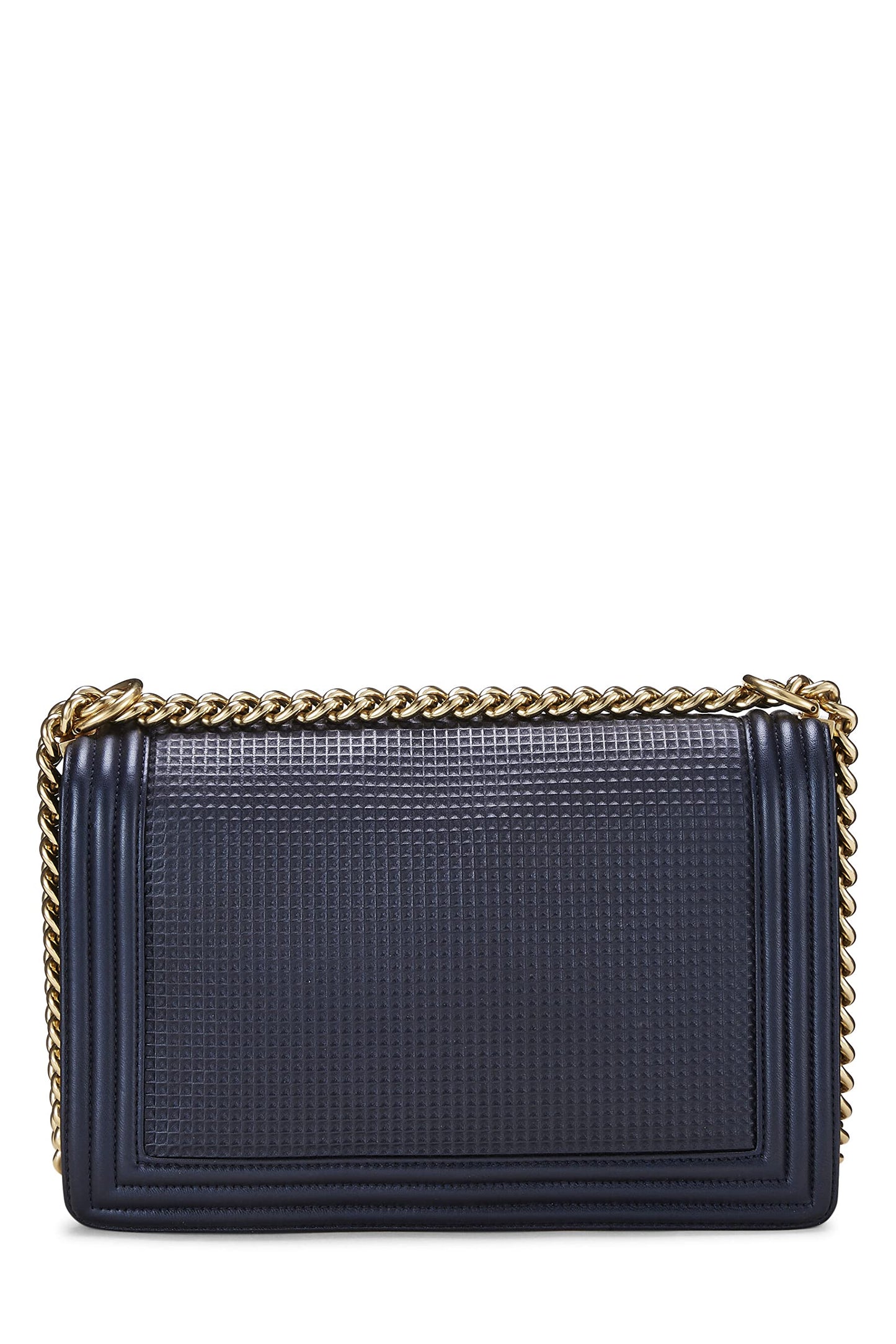 Chanel,  Navy Cube Embossed Calfskin Boy Bag Large, Navy