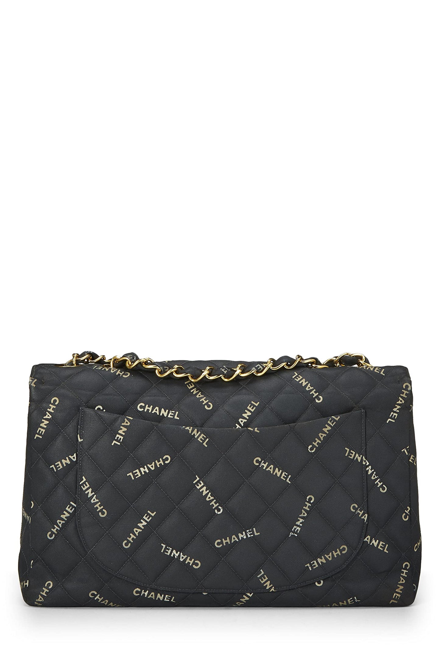 Chanel,  Black Canvas Logo Half Flap Maxi, Black