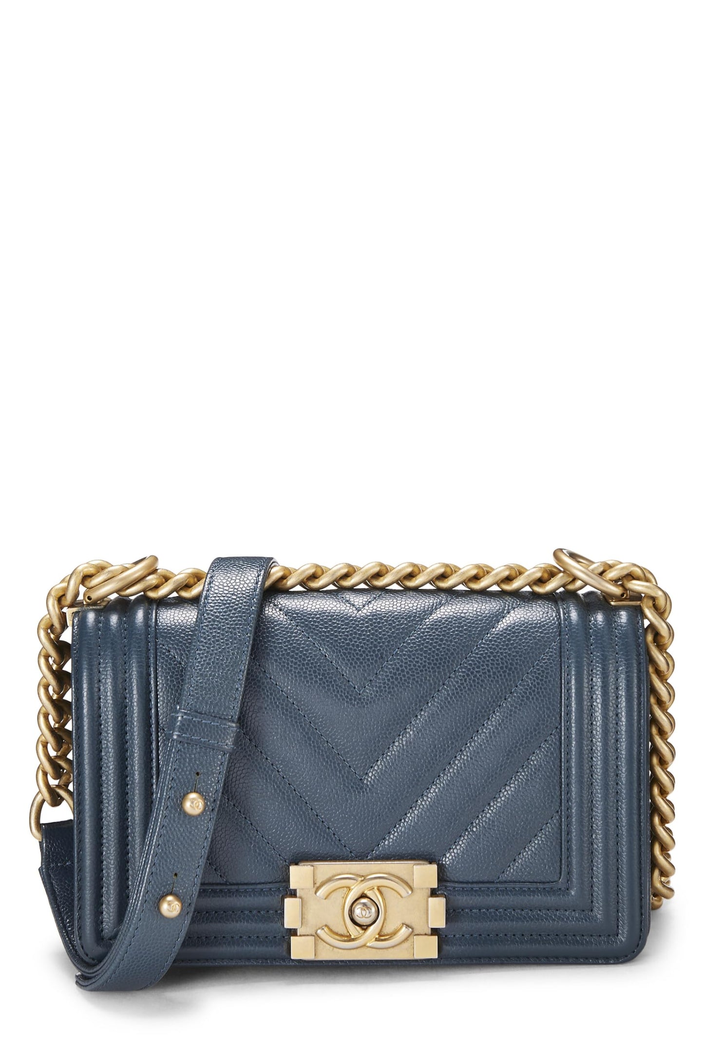 Chanel,  Blue Chevron Caviar Boy Bag Small, Blue