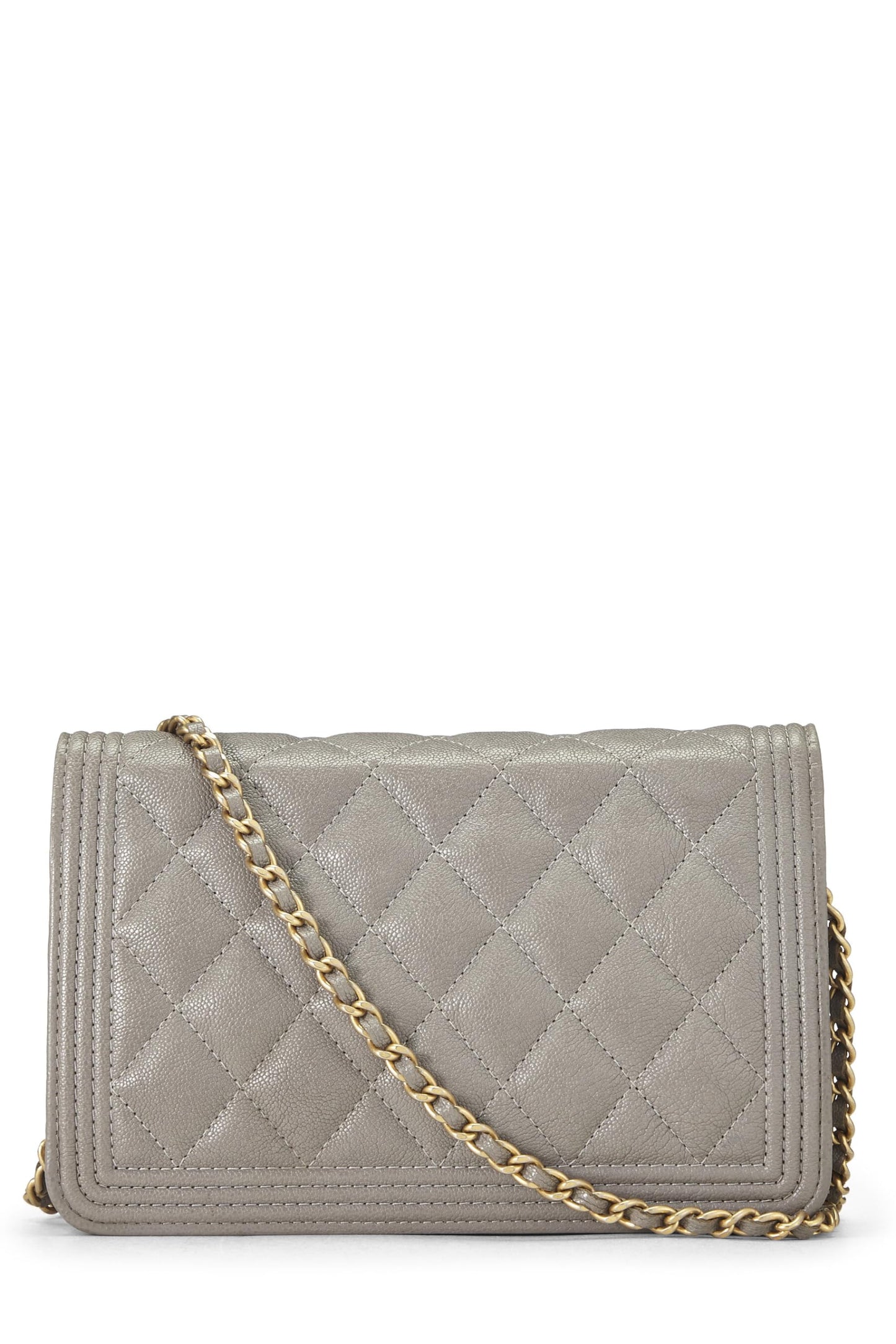Chanel,  Grey Caviar Boy Wallet on Chain (WOC), Grey