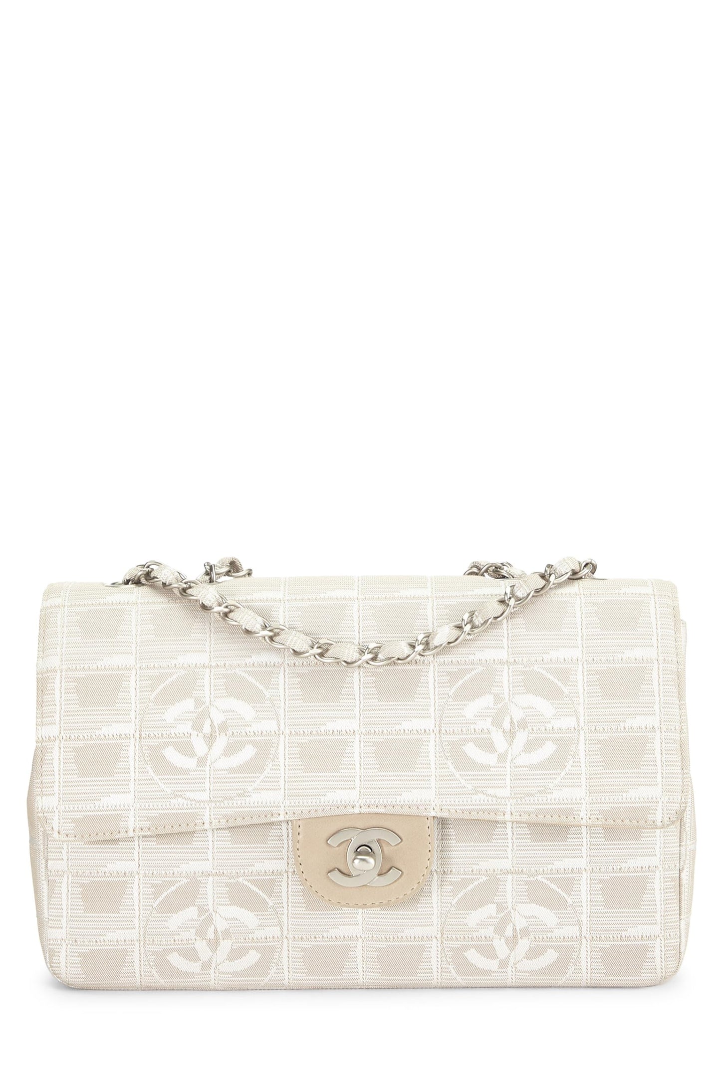 Chanel,  Beige Nylon Travel Line Half Flap Medium, Beige