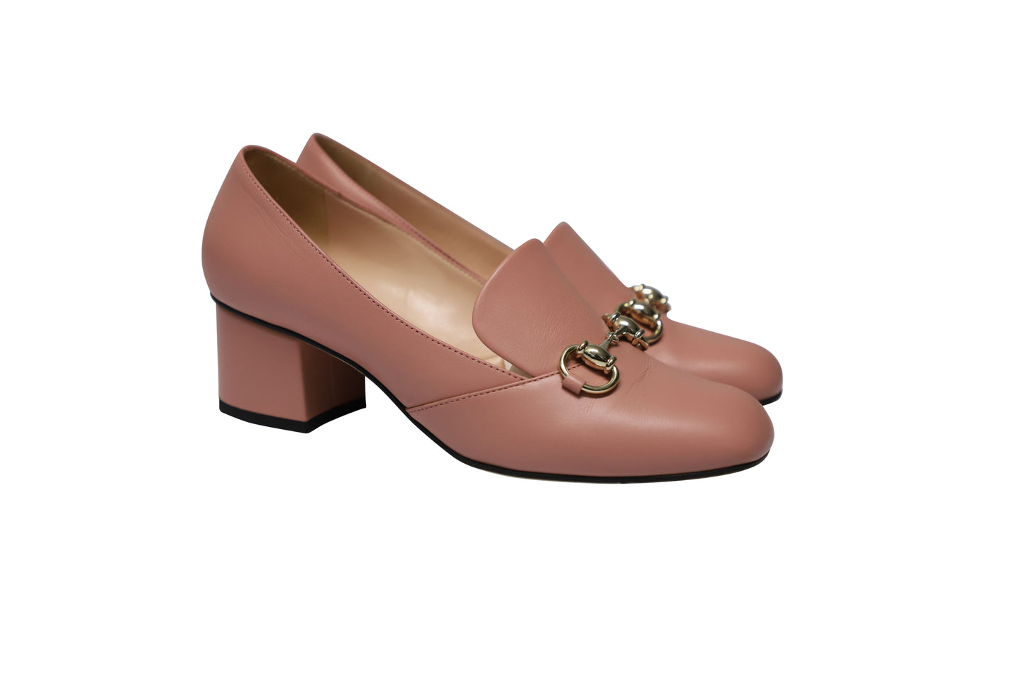 Luxury Gucci Trending 2025 Horsebit Block Heel Loafer Pumps in Pink Leather