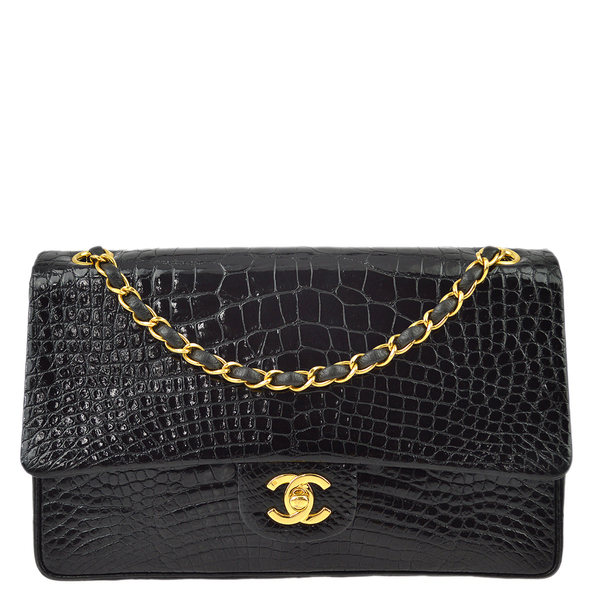 Chanel * Black Crocodile Medium Classic Double Flap Shoulder Bag