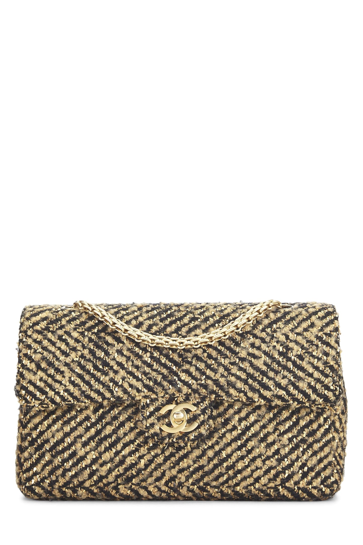 Chanel,  Black & Metallic Tweed Half Flap Medium, Gold
