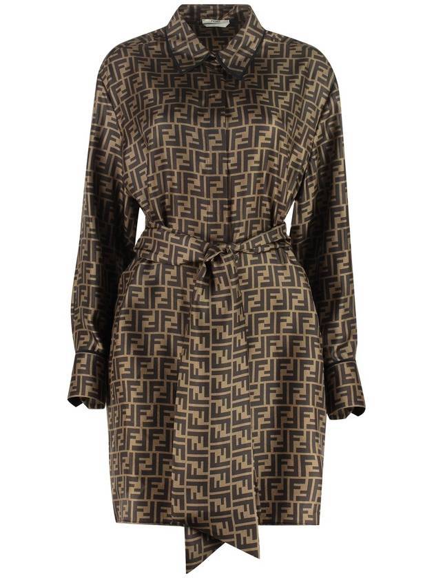 Luxury Fendi Twill Short Dress Brown