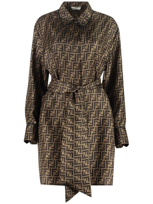 Luxury Fendi Twill Short Dress Brown