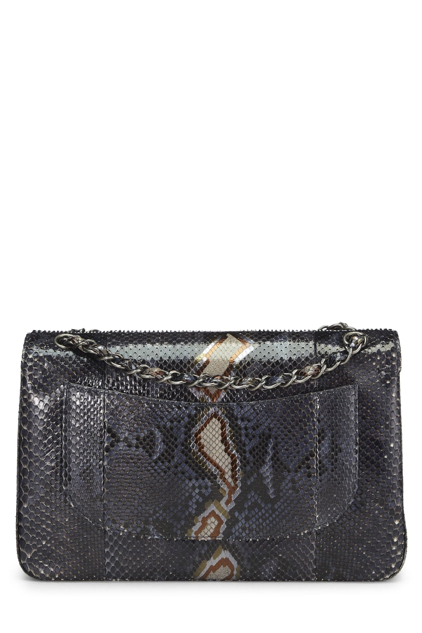 Chanel,  Navy Python New Classic Double Flap Jumbo, Blue