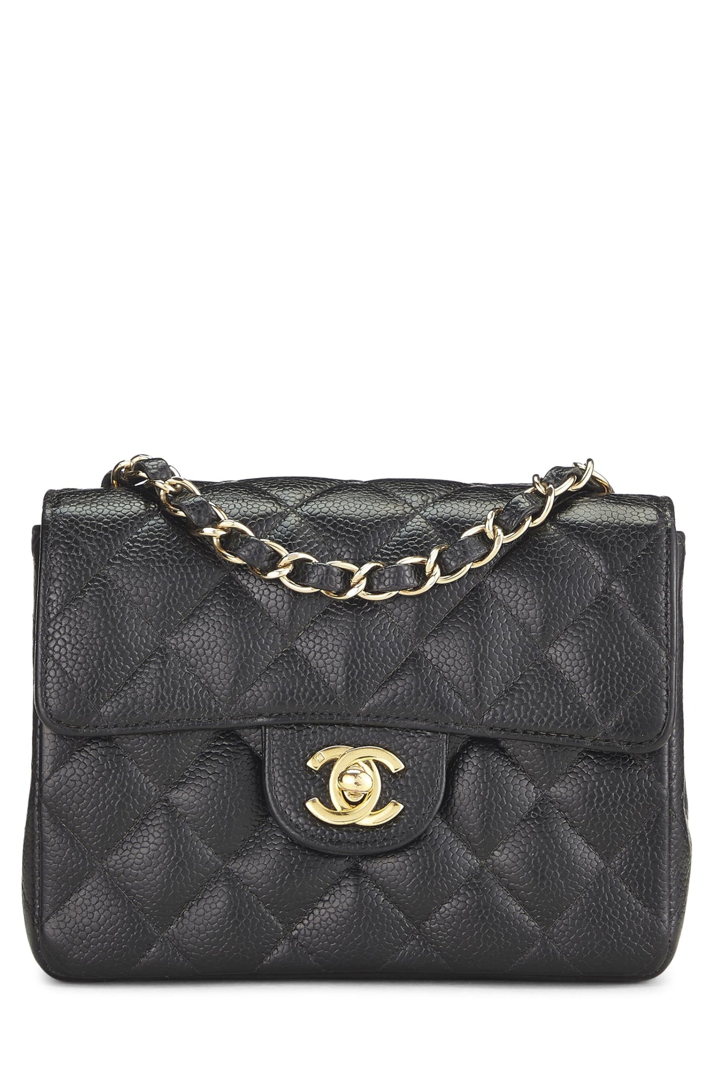 Chanel,  Black Quilted Caviar Half Flap Mini, Black