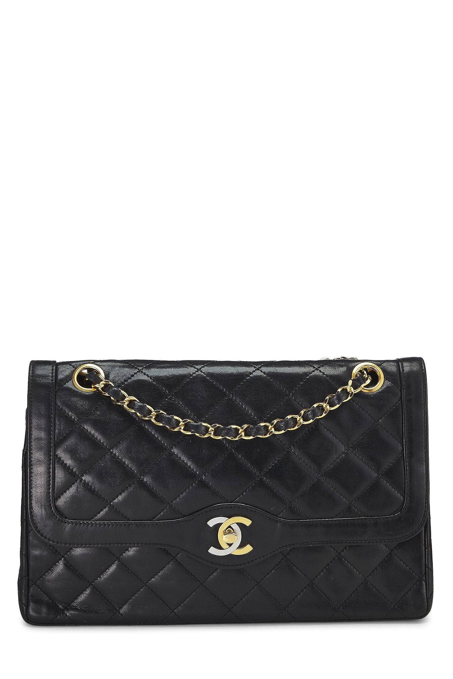 Chanel,  Black Quilted Lambskin Paris Limited Double Flap Medium, Black