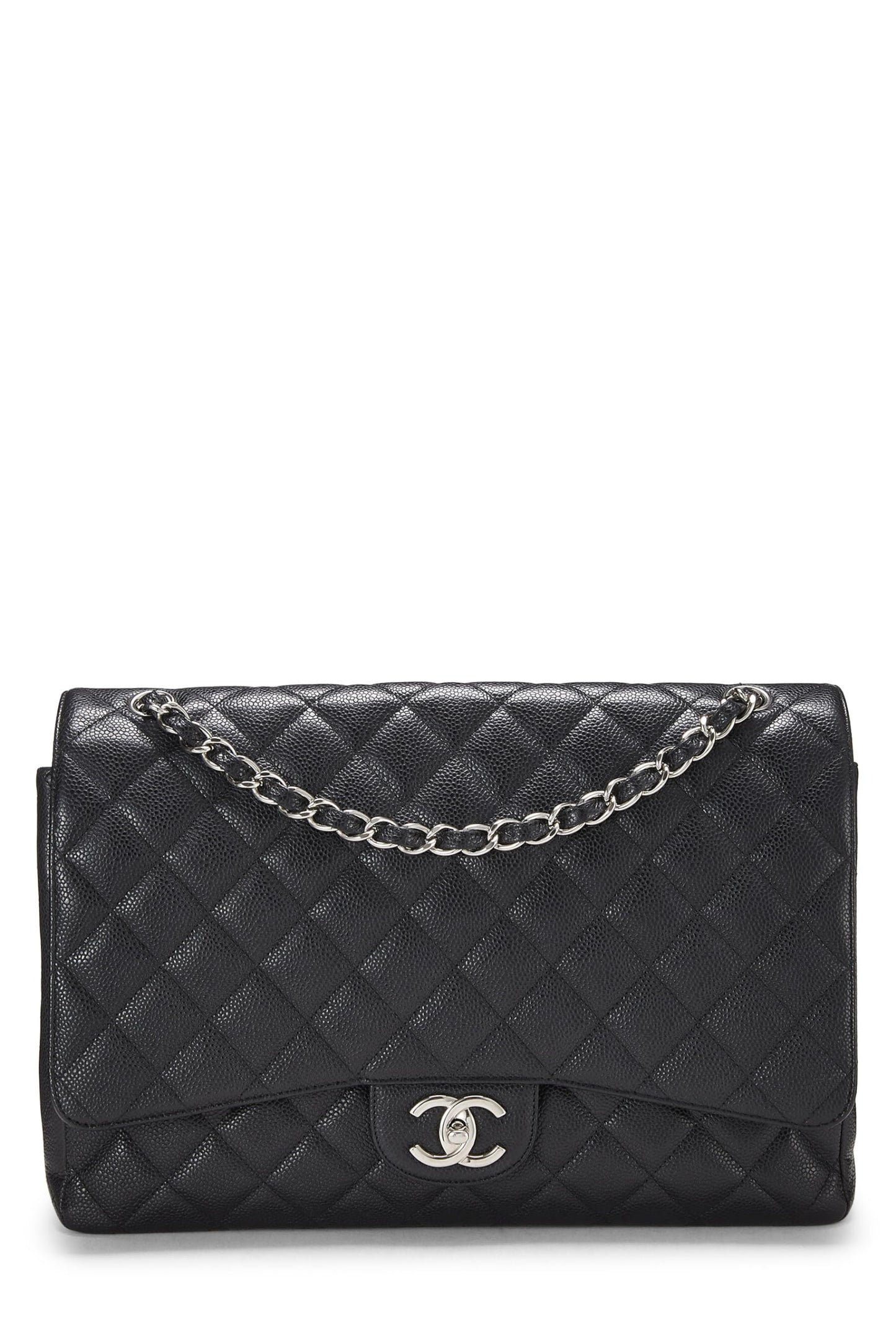 Chanel,  Black Quilted Caviar New Classic Double Flap Maxi, Black