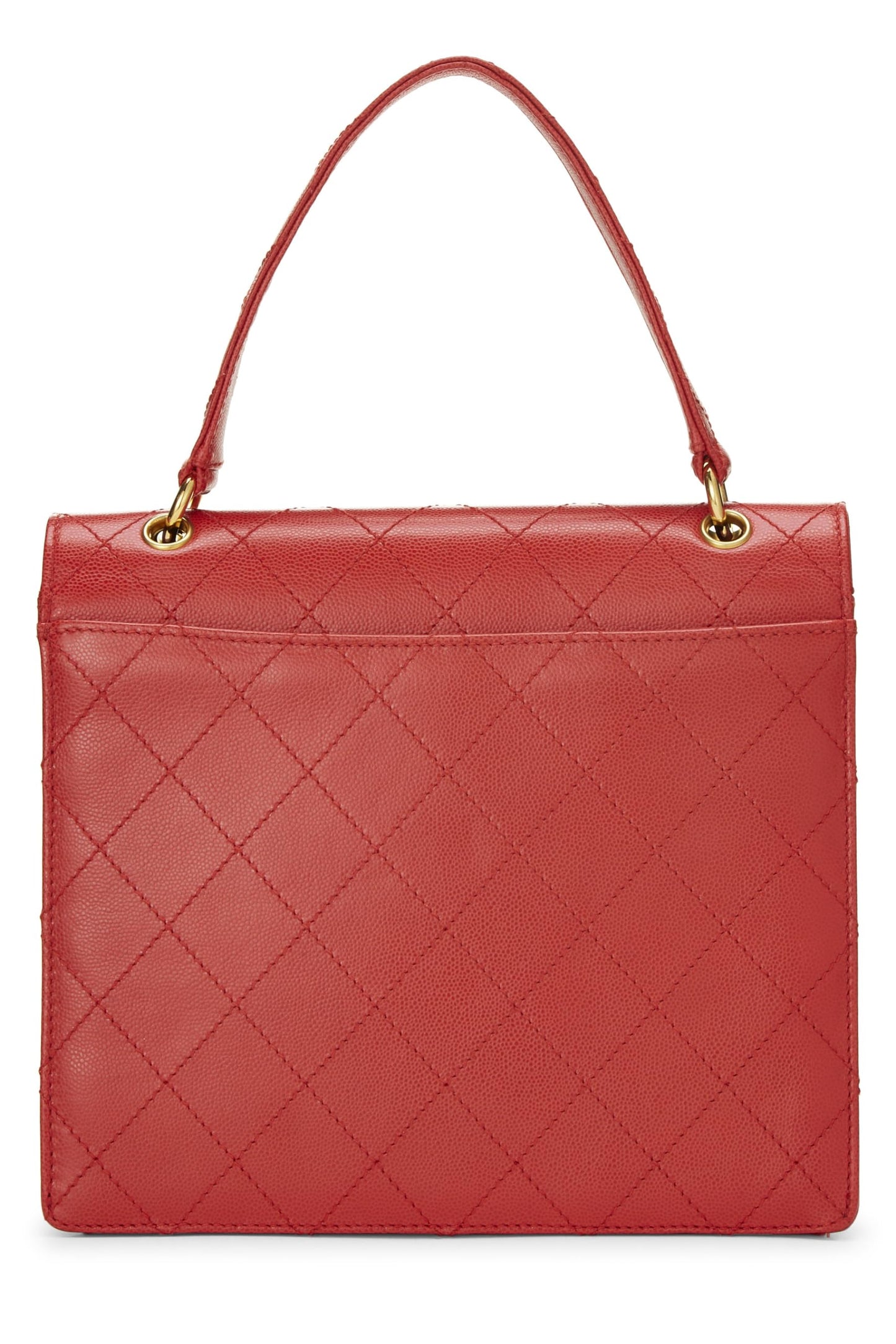 Chanel,  Red Quilted Caviar Envelope Flap Top Handle Bag, Red