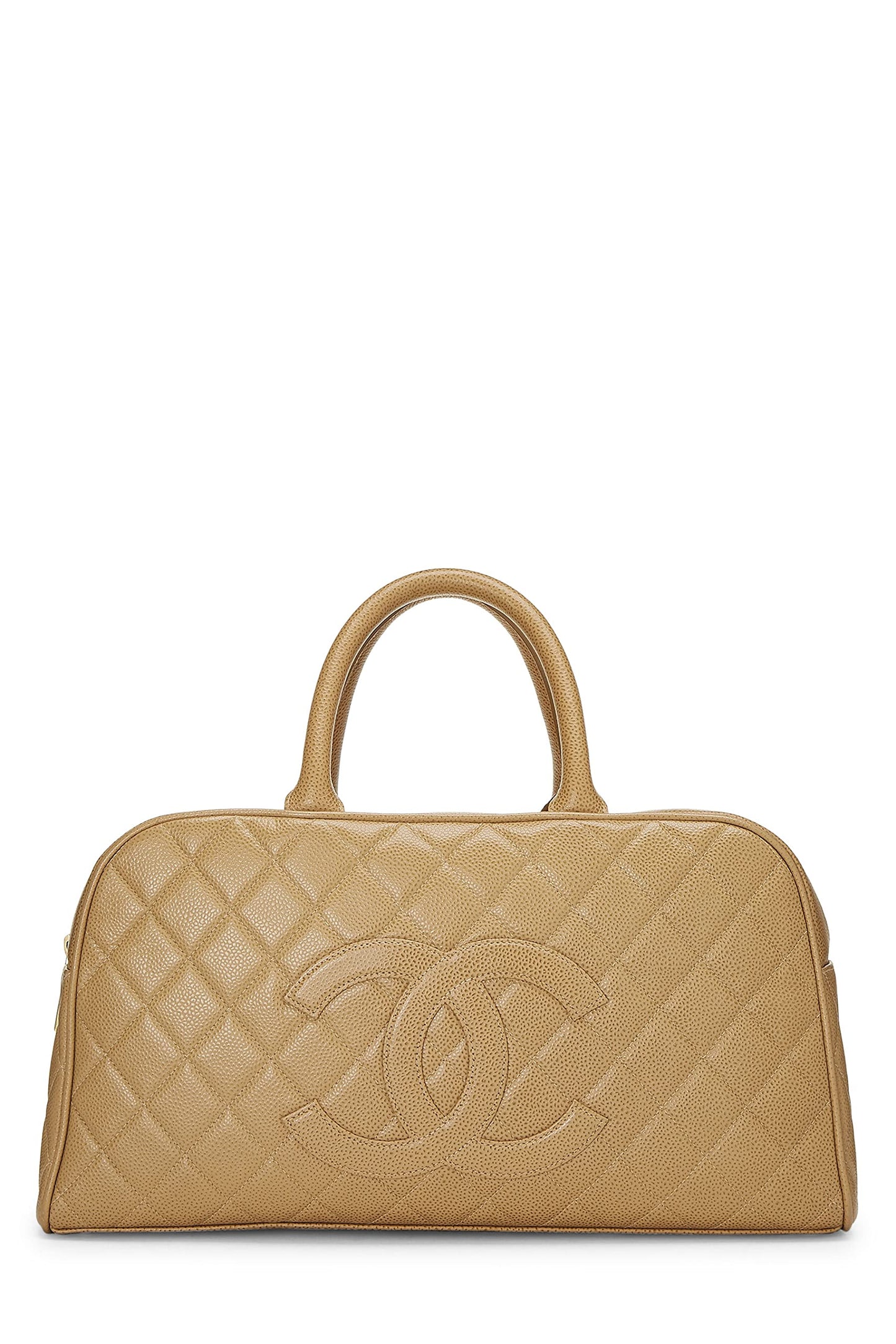 Chanel,  Beige Quilted Caviar Bowler Medium, Beige