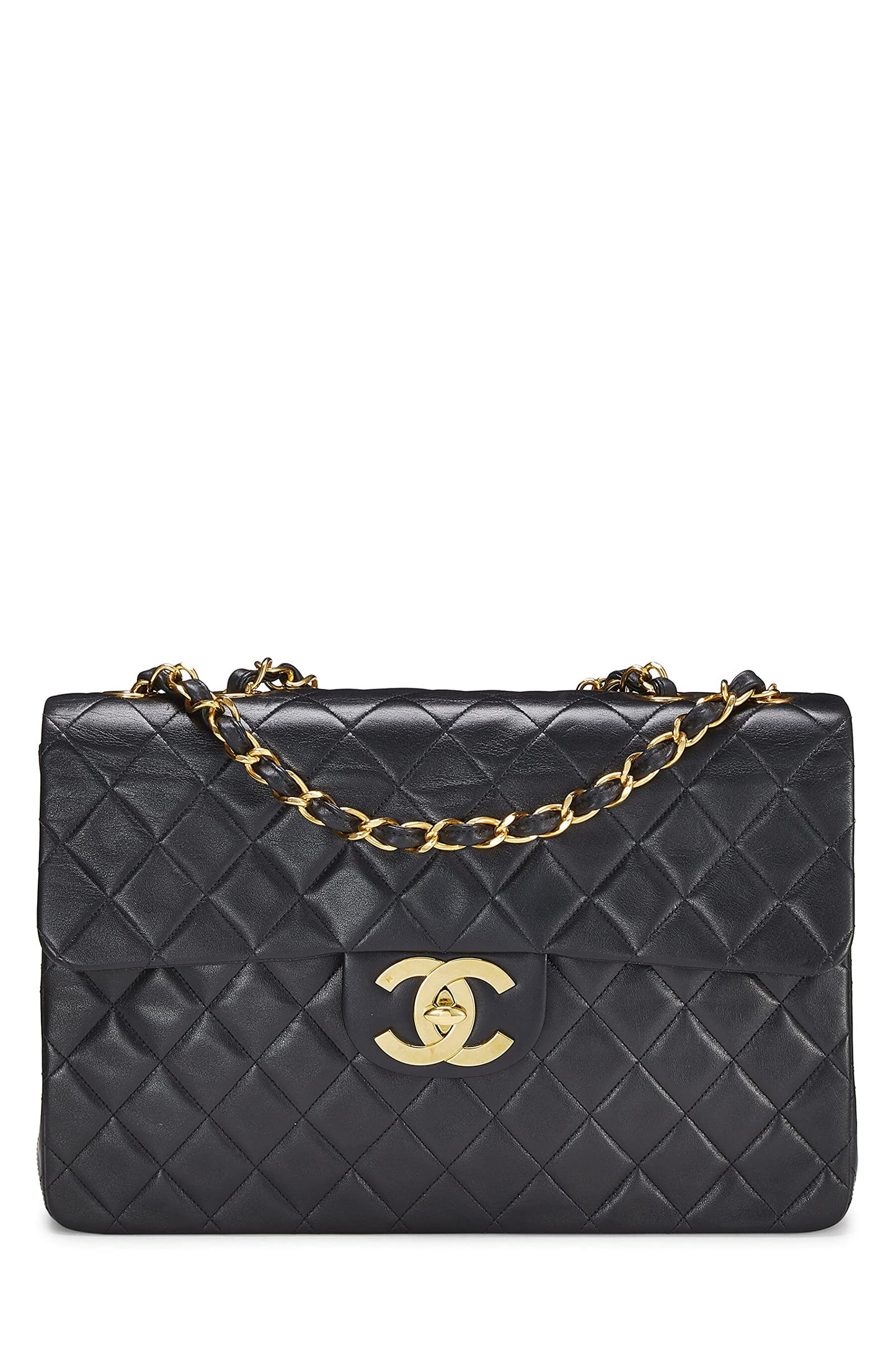 Chanel,  Black Quilted Lambskin Half Flap Maxi, Black