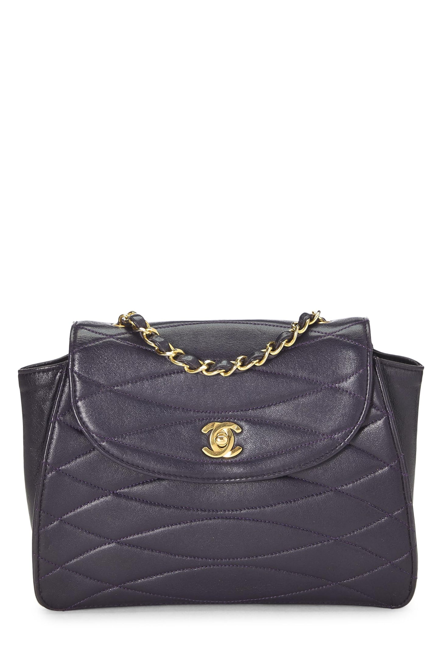 Chanel,  Purple Quilted Lambskin Round Flap Small, Purple