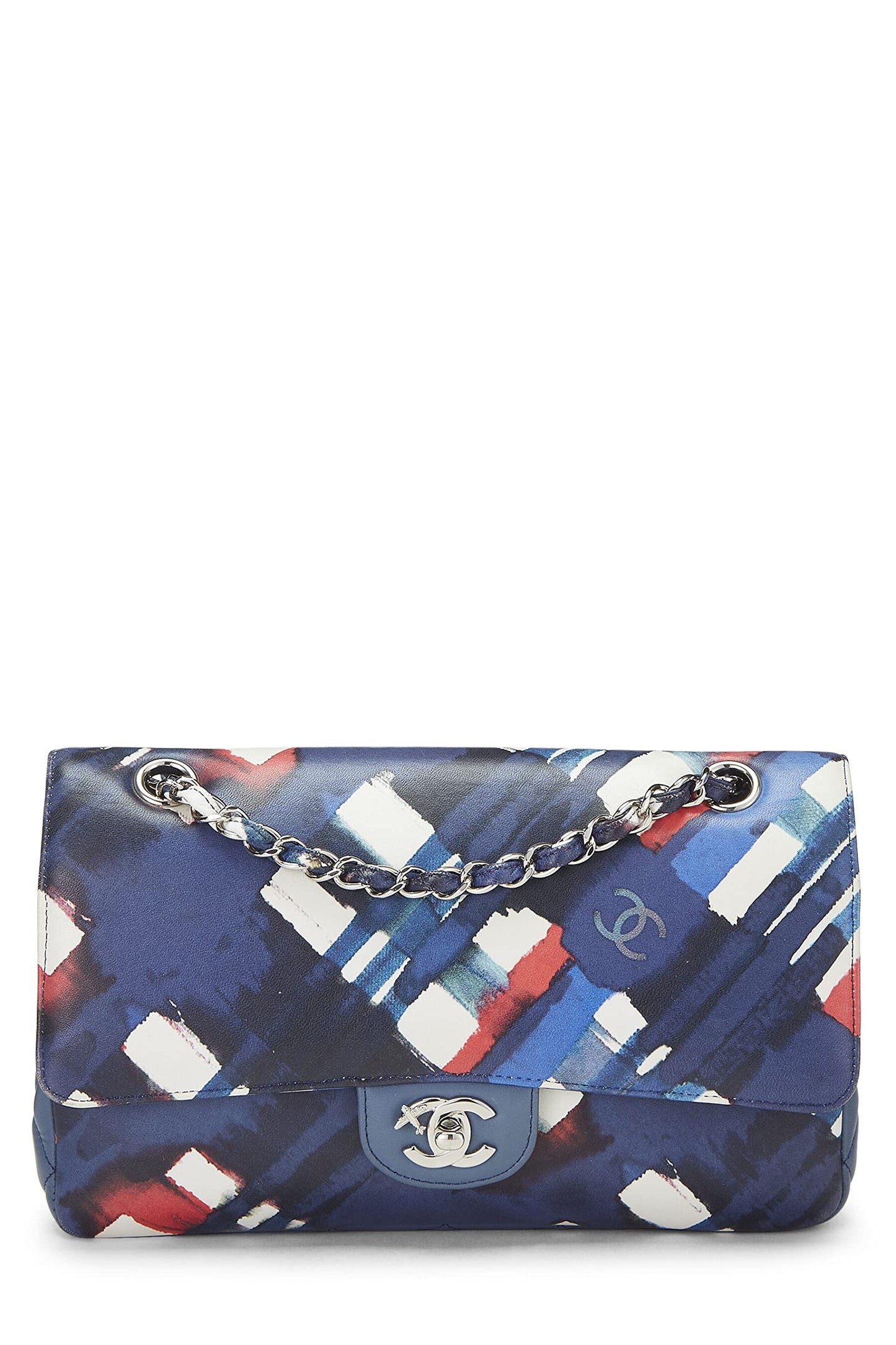 Chanel,  Blue & Red Calfskin Airline Classic Double Flap Medium, Blue