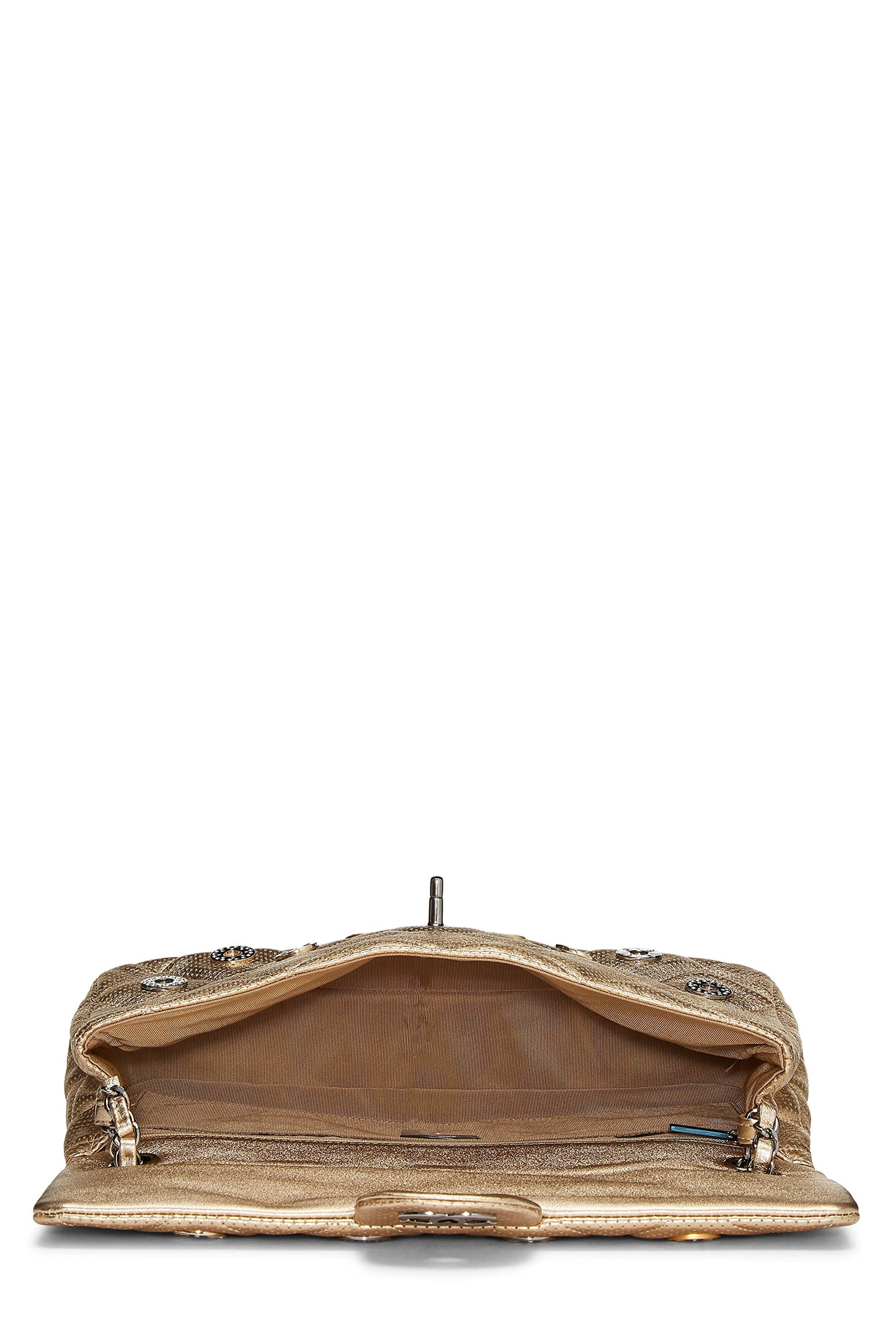 Chanel,  Paris-Dubai Gold Perforated Leather Medals Flap Jumbo, Gold