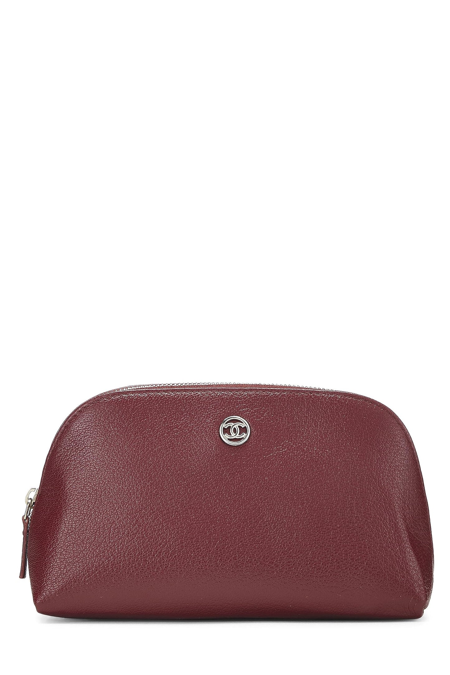 Chanel,  Burgundy Calfskin Cosmetic Pouch, Burgundy