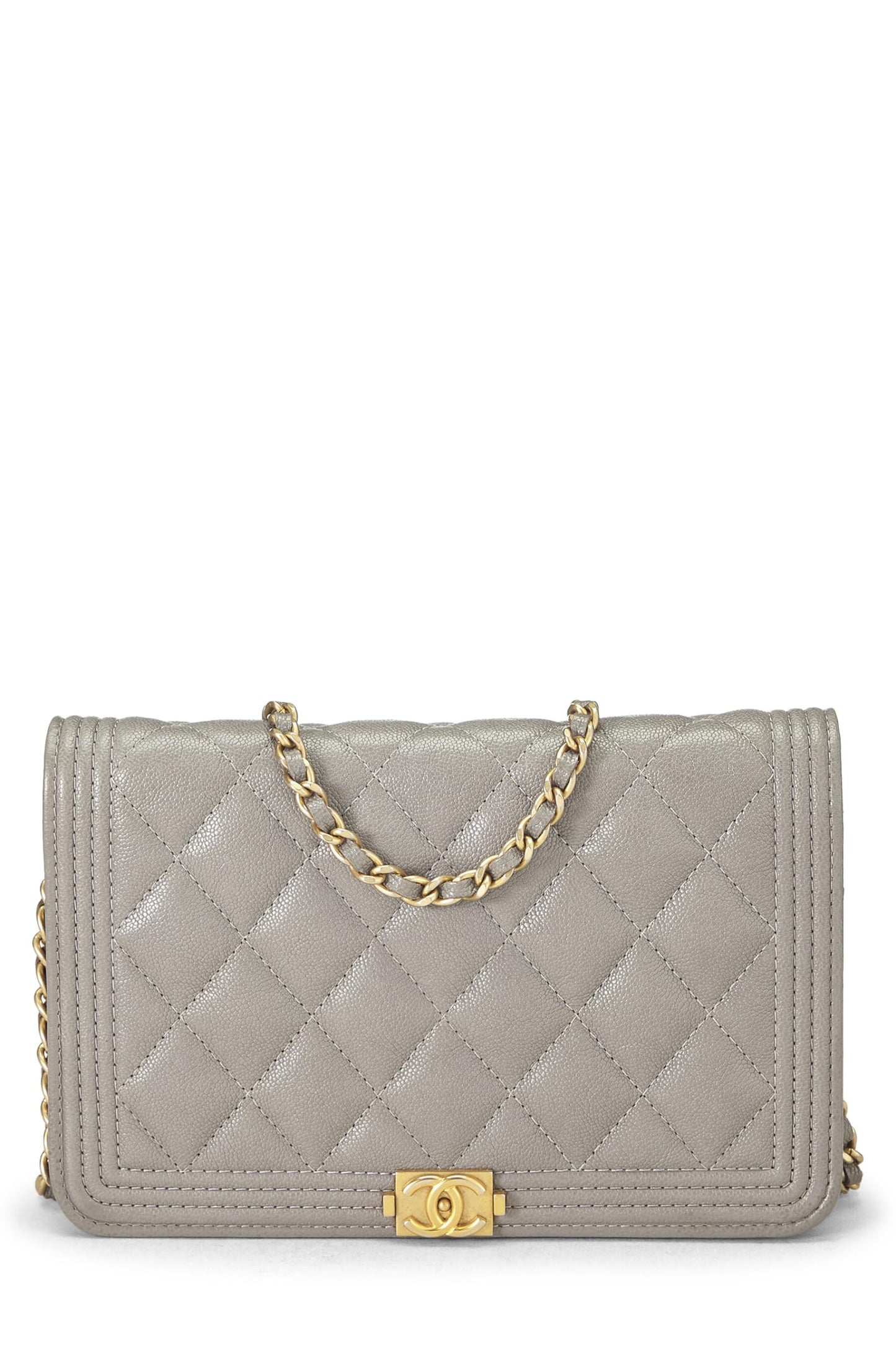 Chanel,  Grey Caviar Boy Wallet on Chain (WOC), Grey