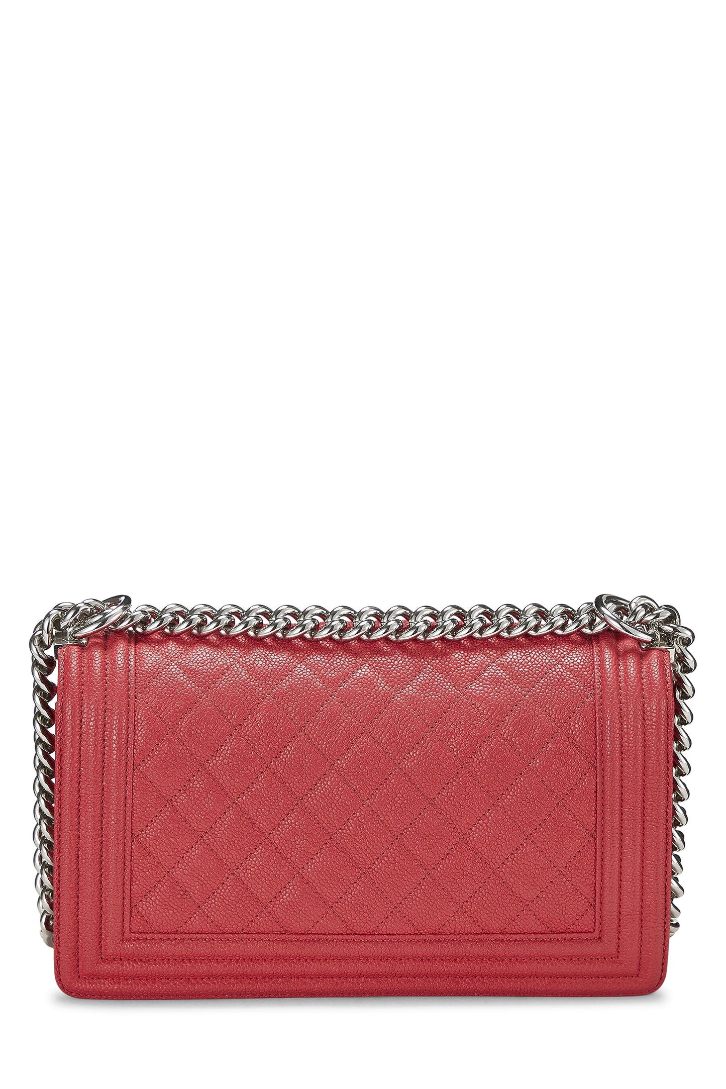 Chanel,  Red Quilted Caviar Boy Bag Medium, Red