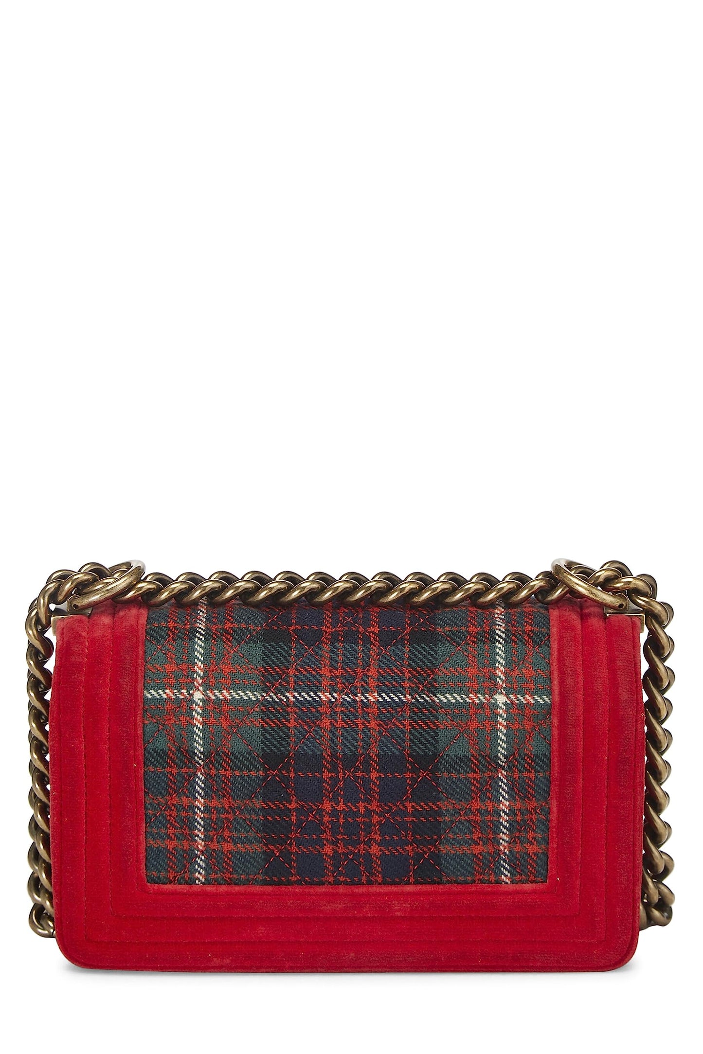 Chanel,  Paris-Edinburgh Red Tartan Velvet Boy Bag Small, Red