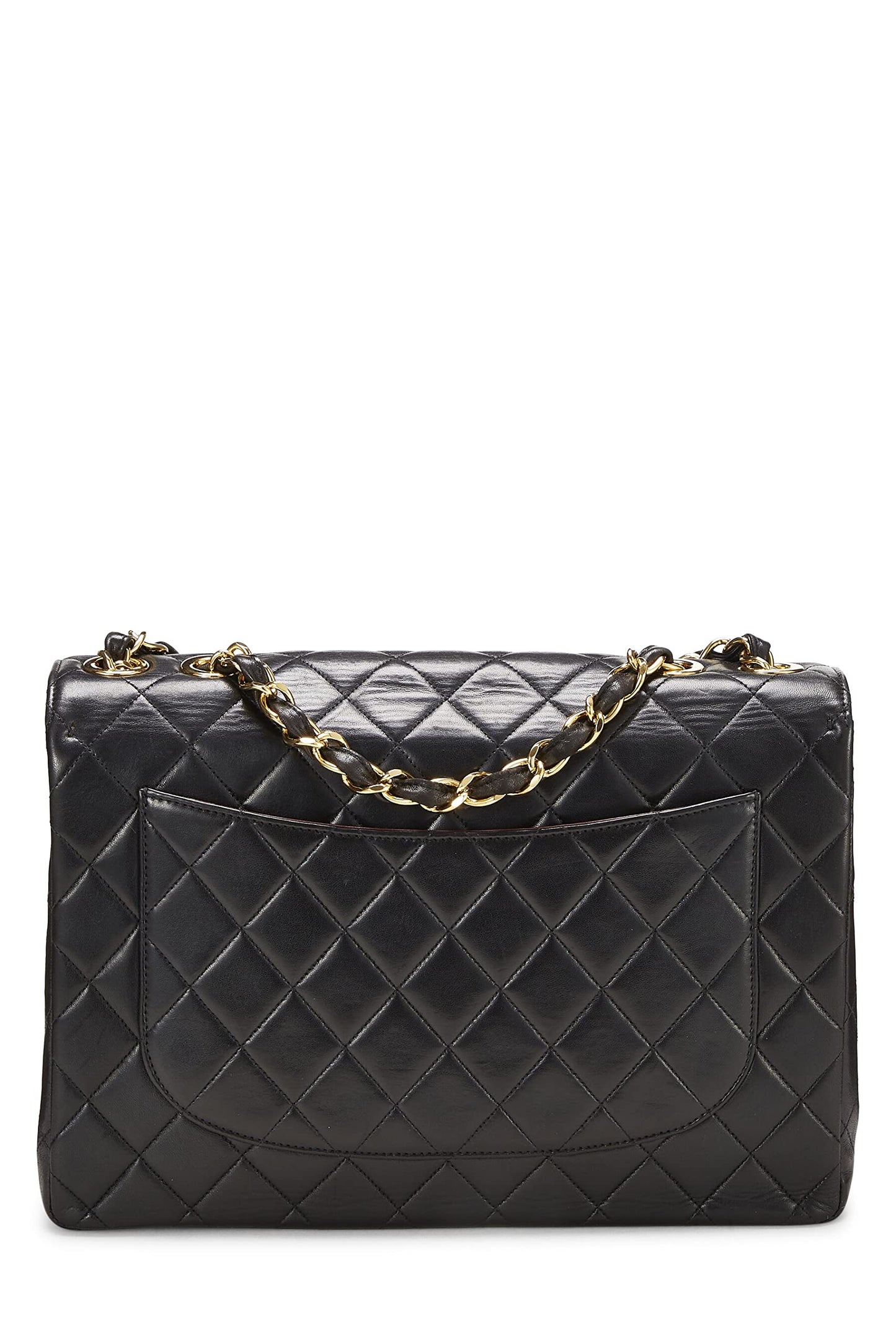 Chanel,  Black Quilted Lambskin Half Flap Jumbo, Black