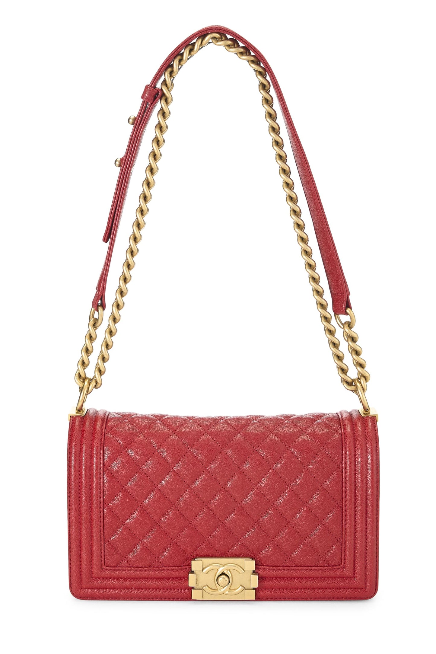 Chanel,  Red Quilted Caviar Boy Bag Medium, Red